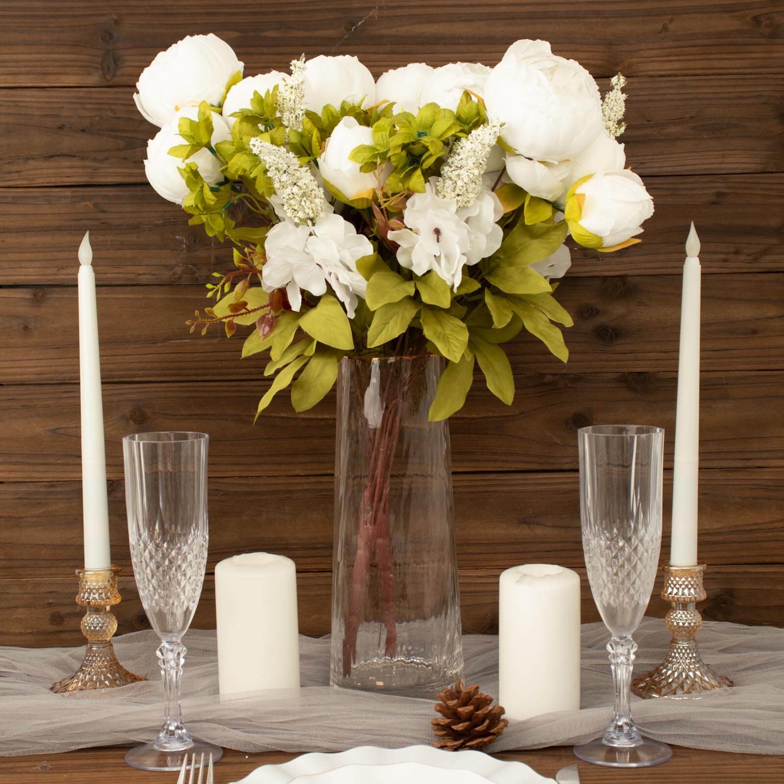 2 Pack 19 White Artificial Peony Flower Wedding Bouquets, Faux Silk Flower Arrangements