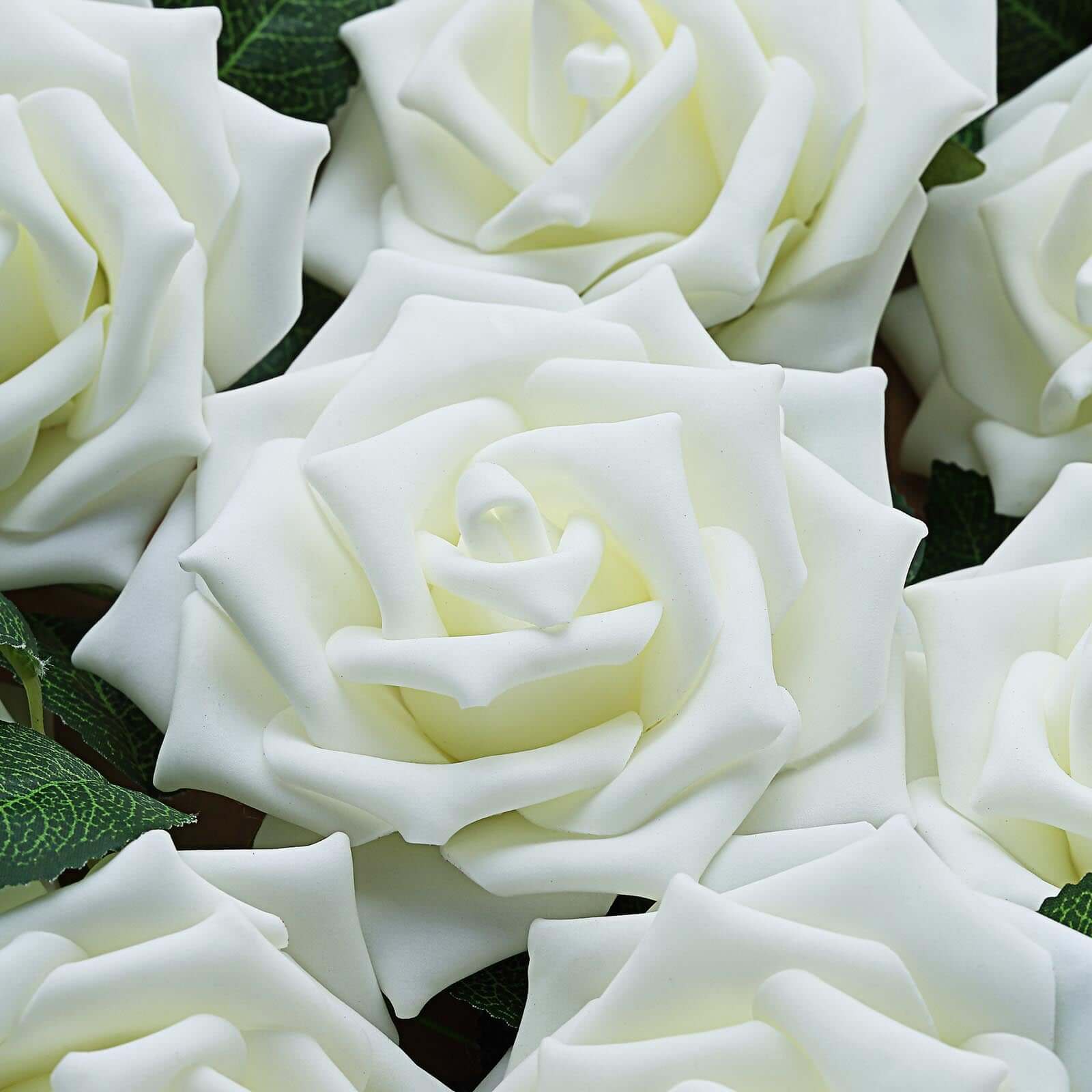 24 Roses 5 Ivory Artificial Foam Flowers With Stem Wire and Leaves