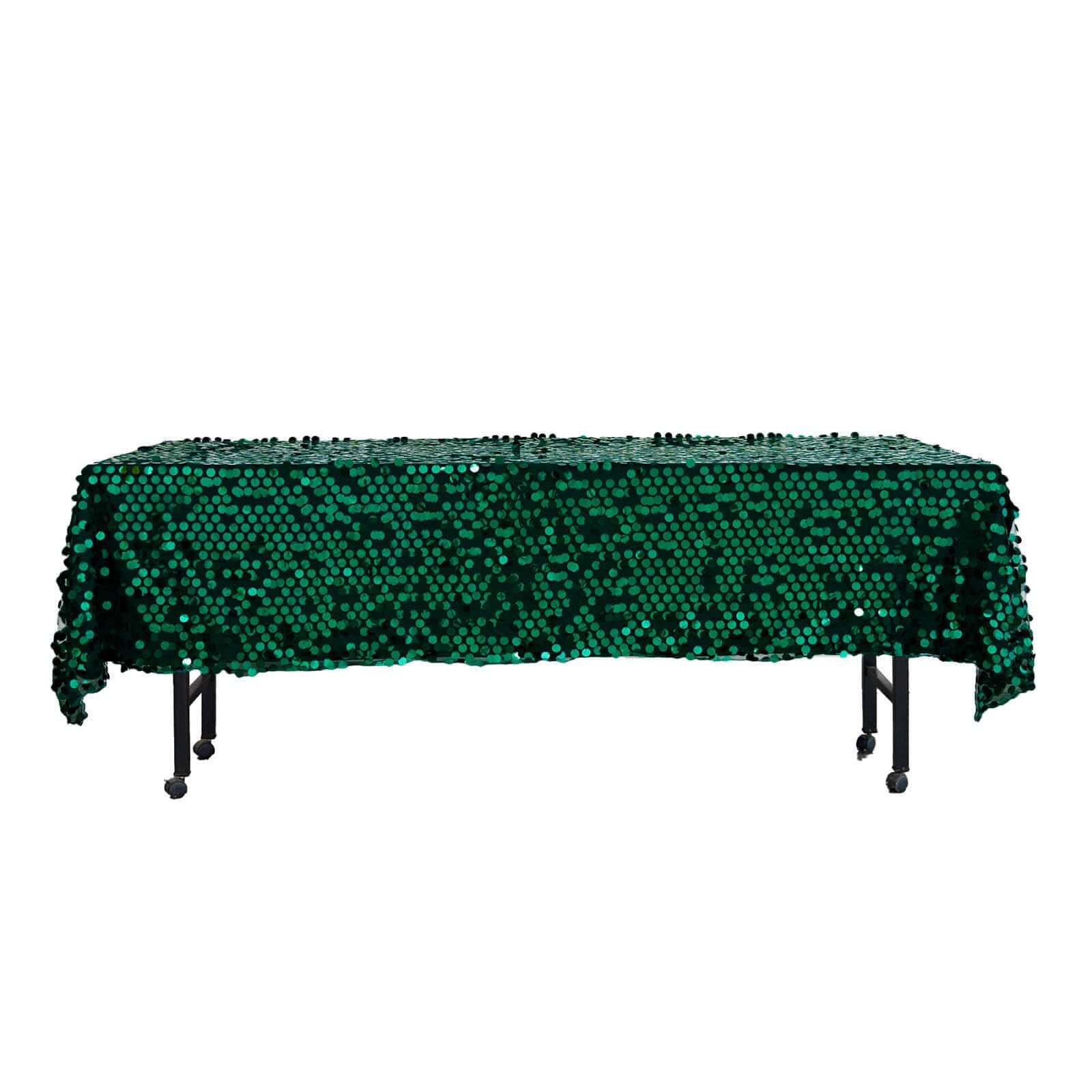 Sequin 60x102 Rectangle Tablecloth Hunter Emerald Green - Big Payette Design for Modern Gatherings