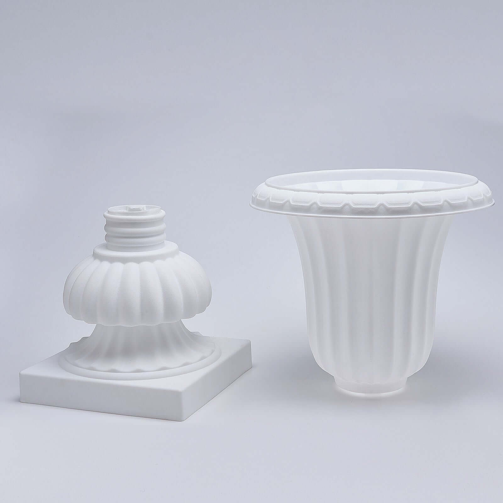 2 Pack 20 White Urn Planter, Floral Pedestal Flower Pot Plant Stand - PVC