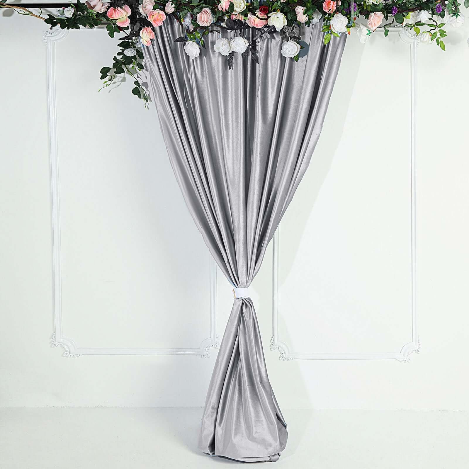 8ftx8ft Silver Premium Smooth Velvet Event Curtain Drapes, Privacy Backdrop Event Panel with Rod Pocket