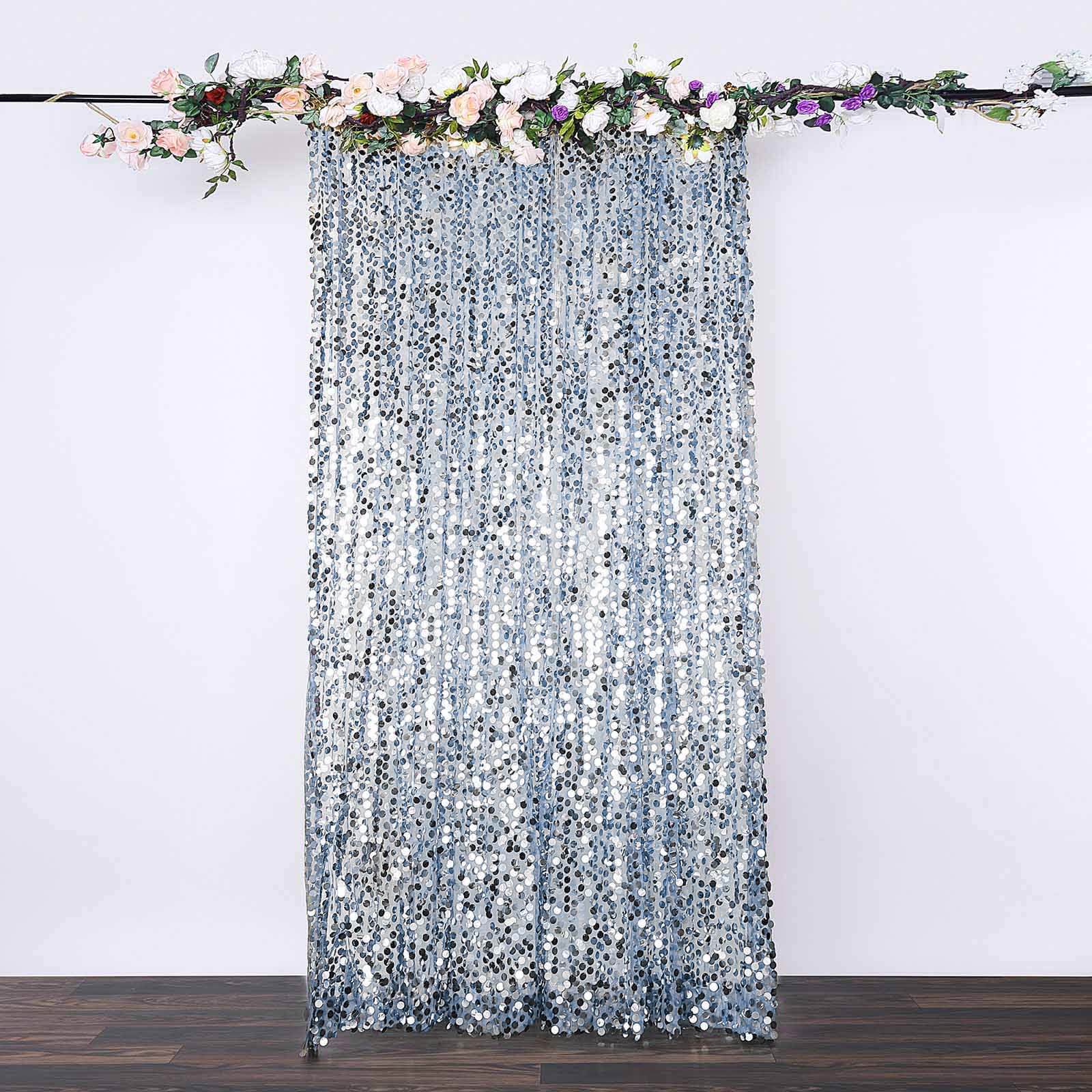 8ftx8ft Dusty Blue Big Payette Sequin Event Curtain Drapes, Backdrop Event Panel