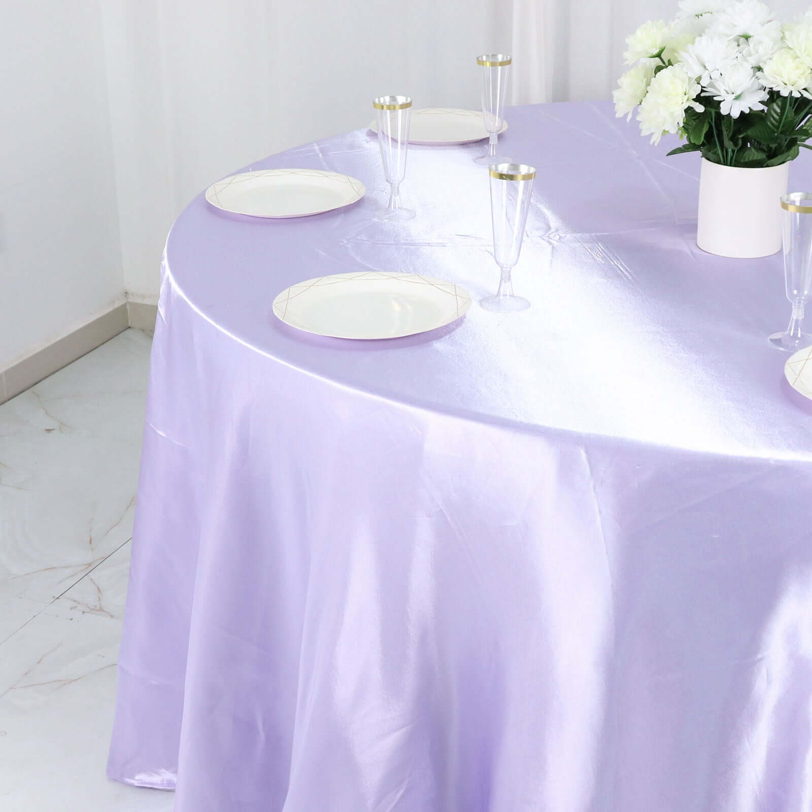 Satin 120 Round Tablecloth Lavender Lilac - Stylish Seamless Table Cover