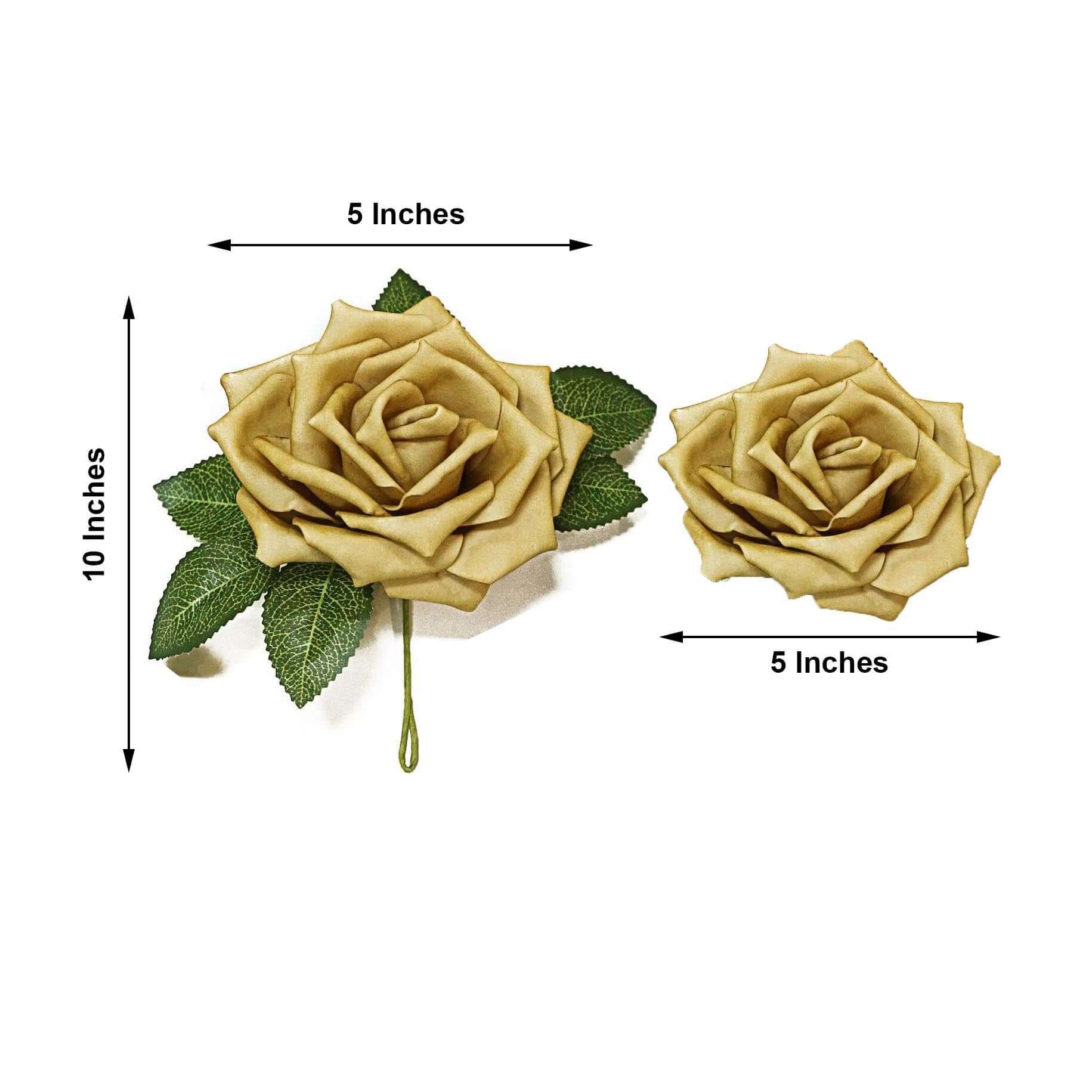 24 Roses 5 Gold Artificial Foam Flowers With Stem Wire and Leaves