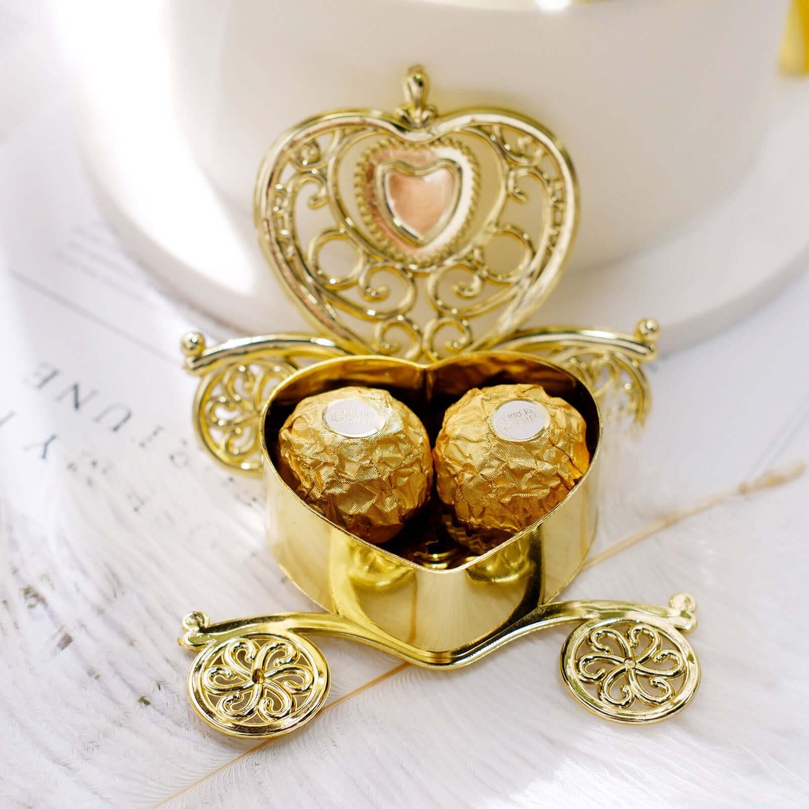 12 Pack 4 Gold Princess Heart Carriage Treats Party Favor Boxes, Candy Container Gift Boxes