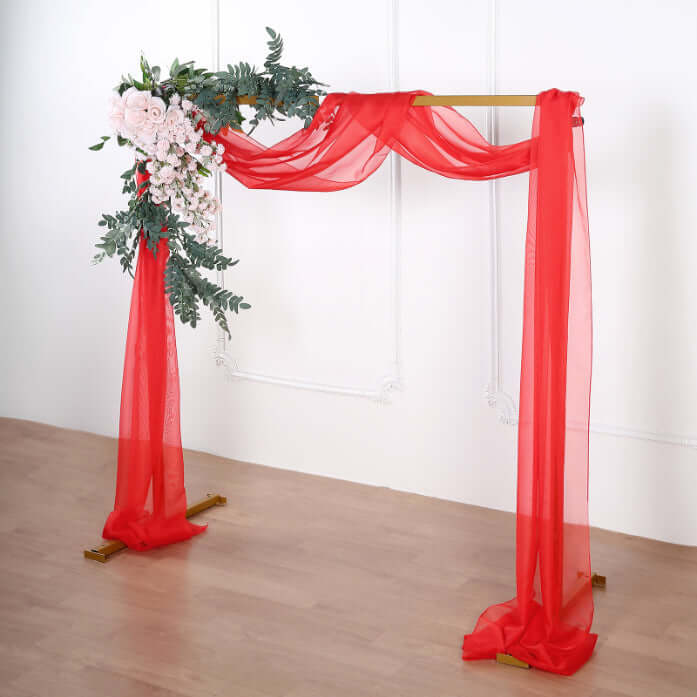 18ft Red Sheer Organza Wedding Arch Drapery Fabric, Window Scarf Valance