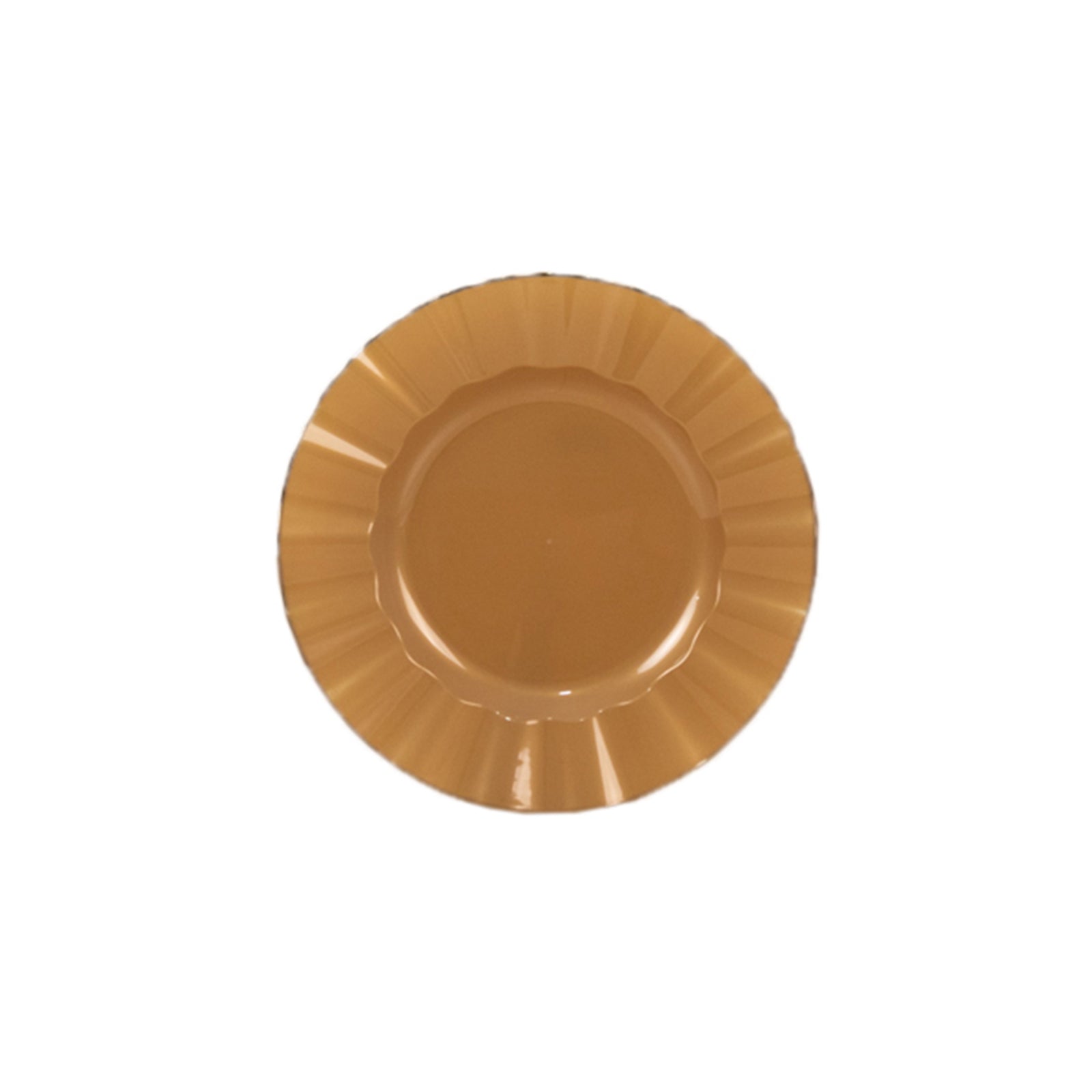 10-Pack Plastic 9 Round Dinner Plates in Gold with Ruffled Rim - Sturdy Disposable Dinnerware for Classy Events & Banquets