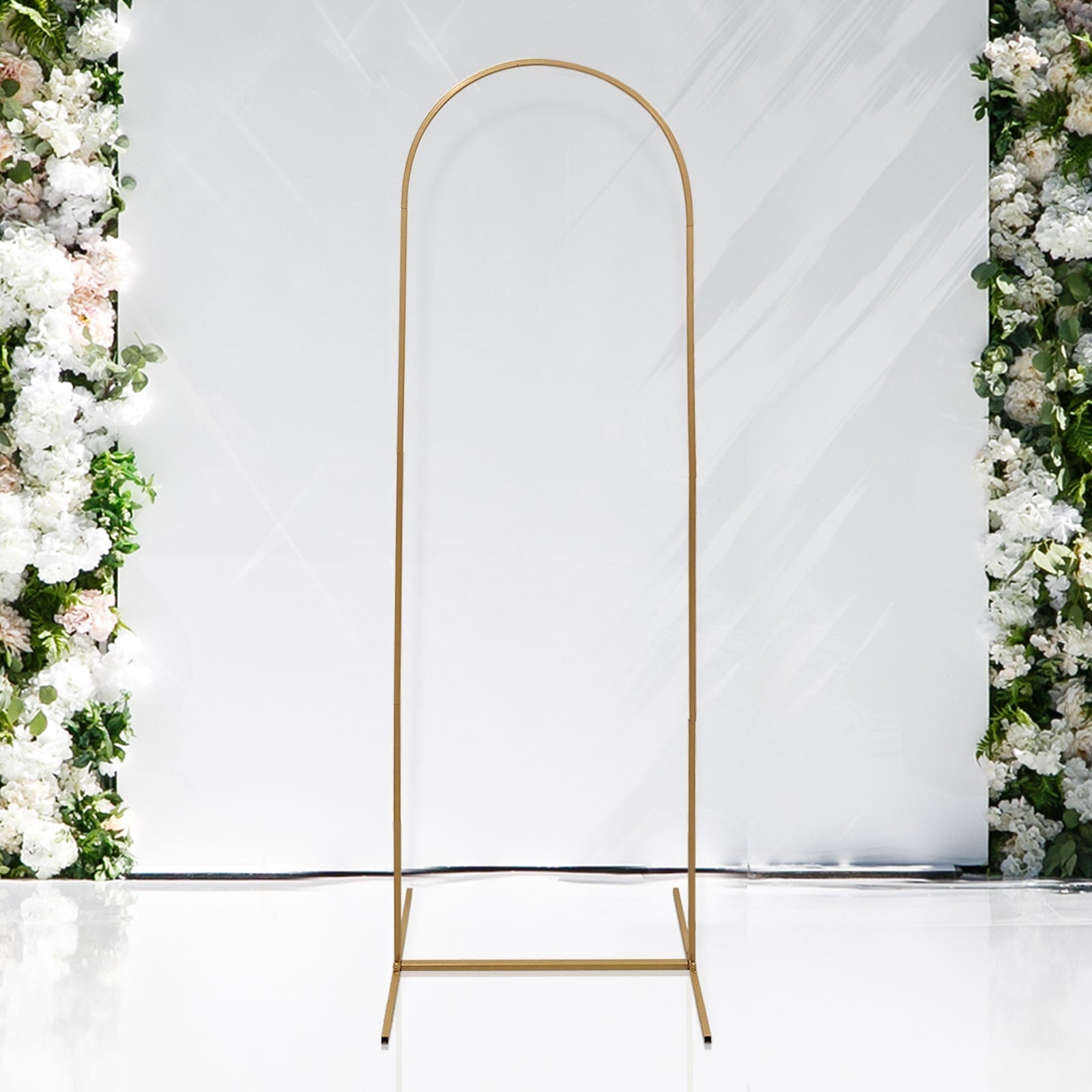 6ft Gold Metal Round Top Chiara Wedding Arch Backdrop Stand, Rectangular Floral Balloon Frame Ceremony Arbor