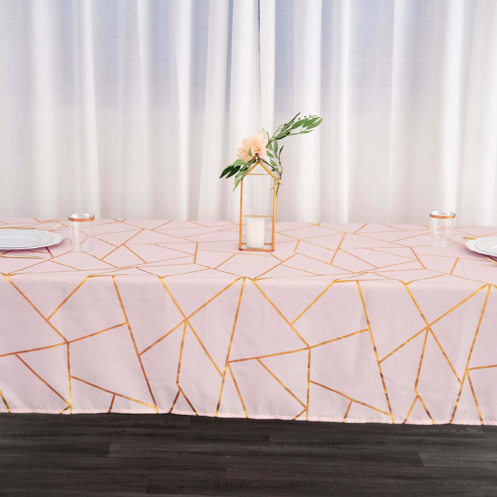 Polyester 60x102 Rectangle Tablecloth Blush with Gold Foil Geometric Pattern - Wrinkle-Resistant & Durable Table Cover