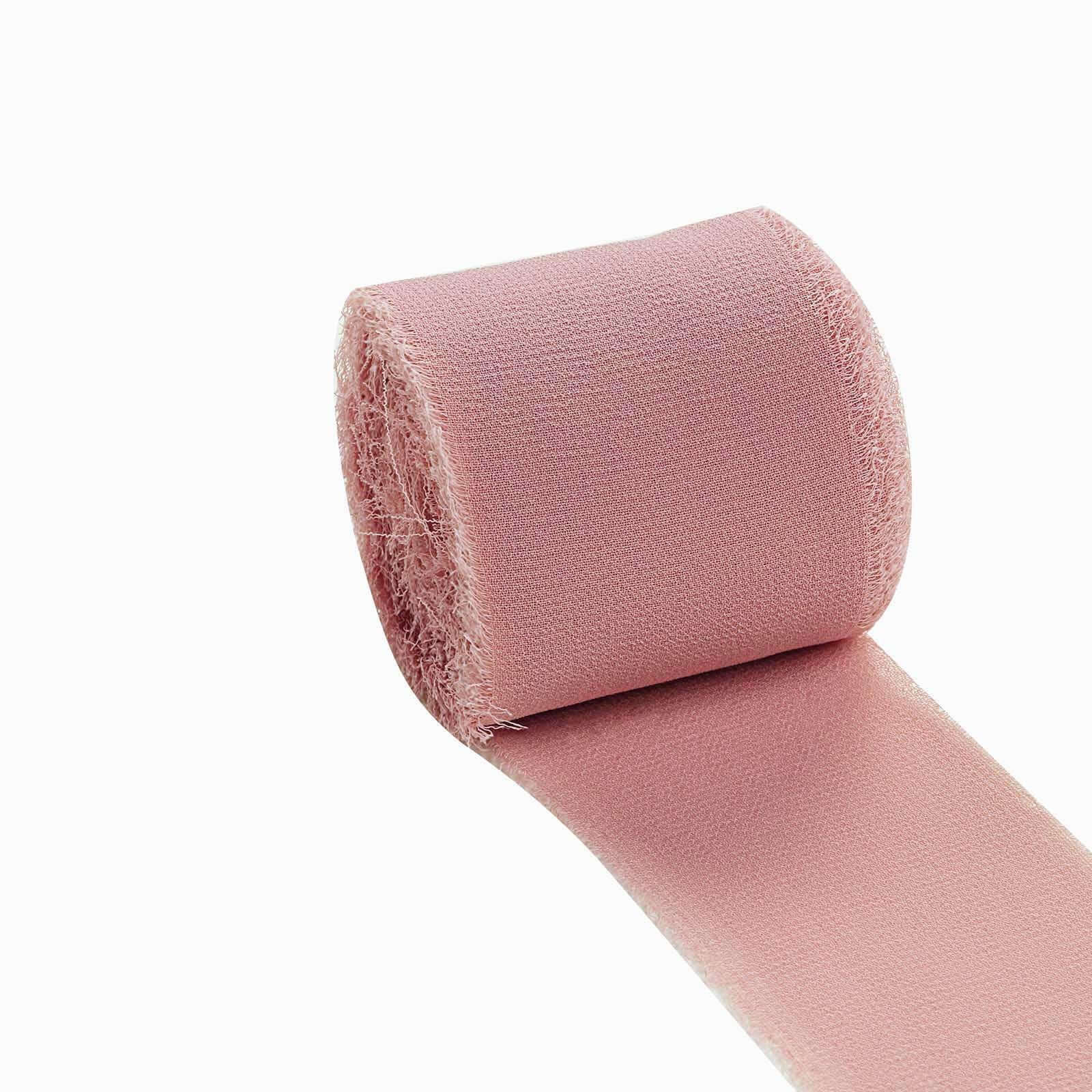 2 Pack 6yd Dusty Rose Silk-Like Chiffon Linen Ribbon Roll For Bouquets, Wedding Invitations Gift Wrapping