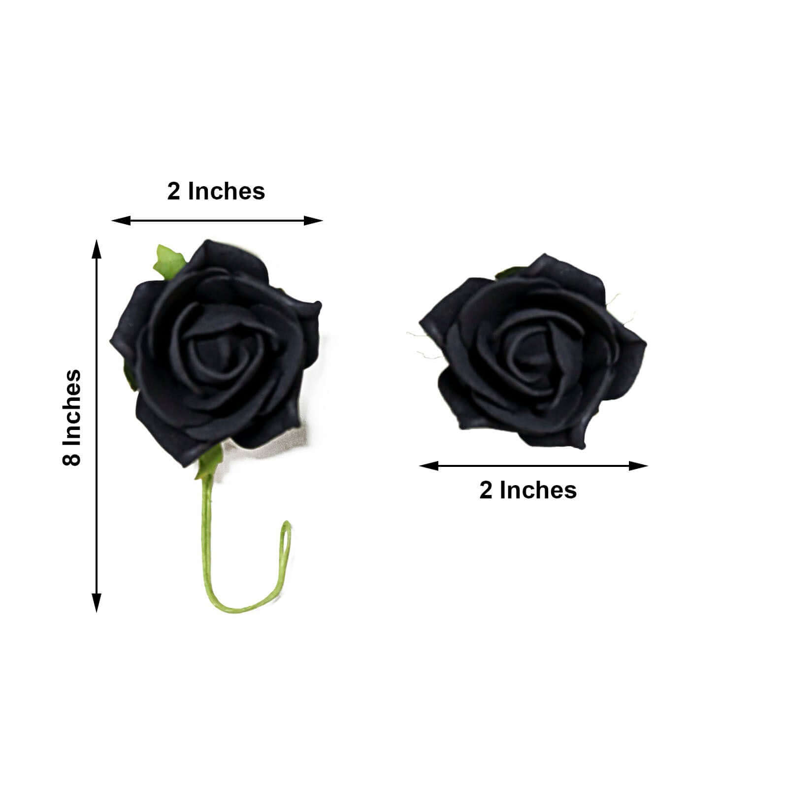 24 Roses 2 Black Artificial Foam Flowers With Stem Wire and Leaves