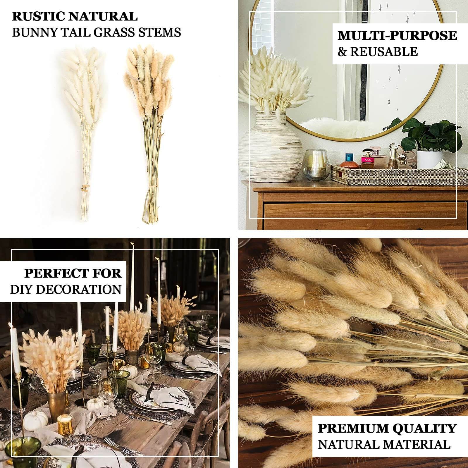 50-Pack Dried Bunny Tail Grass Natural White - Rustic Chic Lagurus Ovatus Rabbit Tail Ornamental Grass for Modern Farmhouse Decor Event Styling & Floral Displays 15