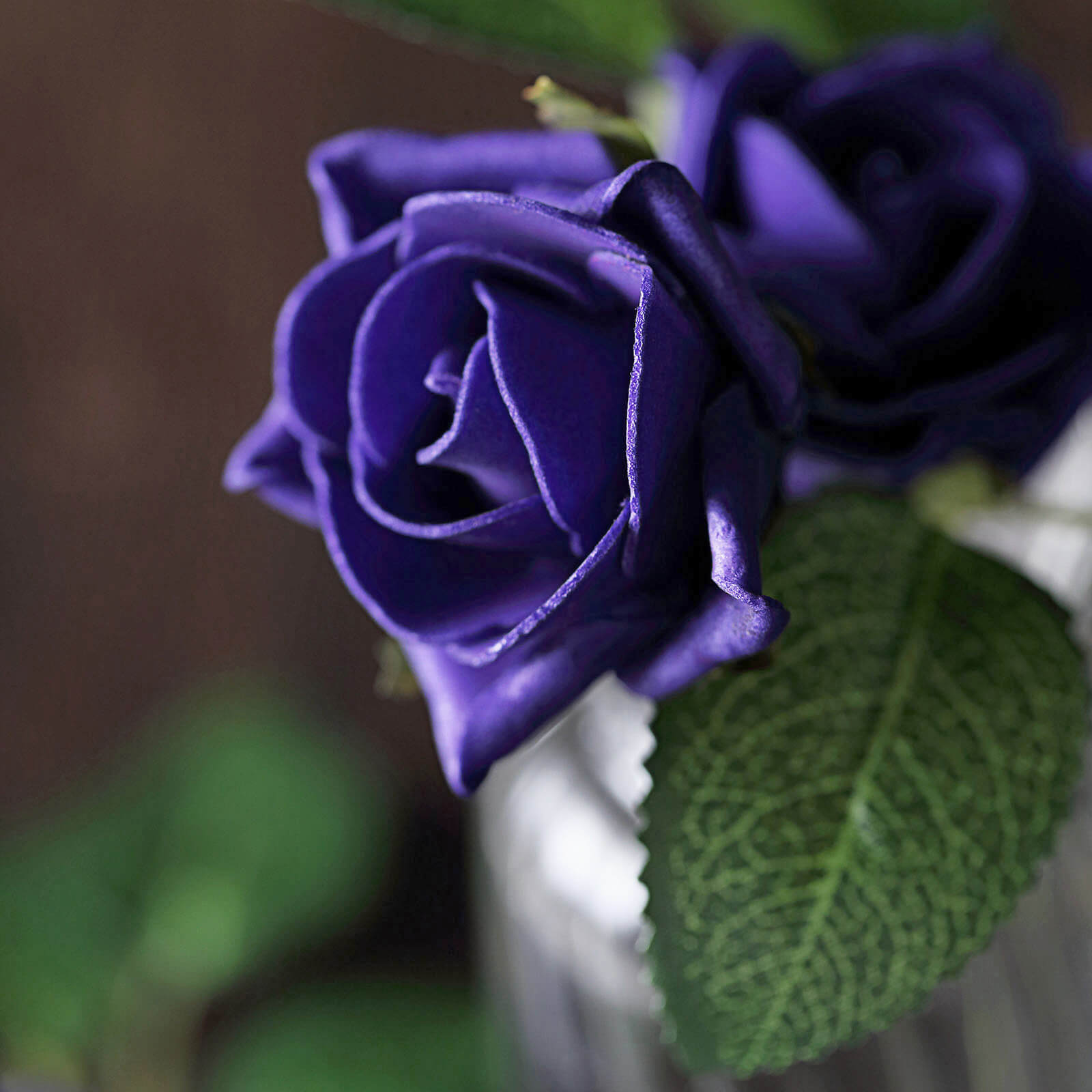 24 Roses 2 Purple Artificial Foam Flowers With Stem Wire and Leaves