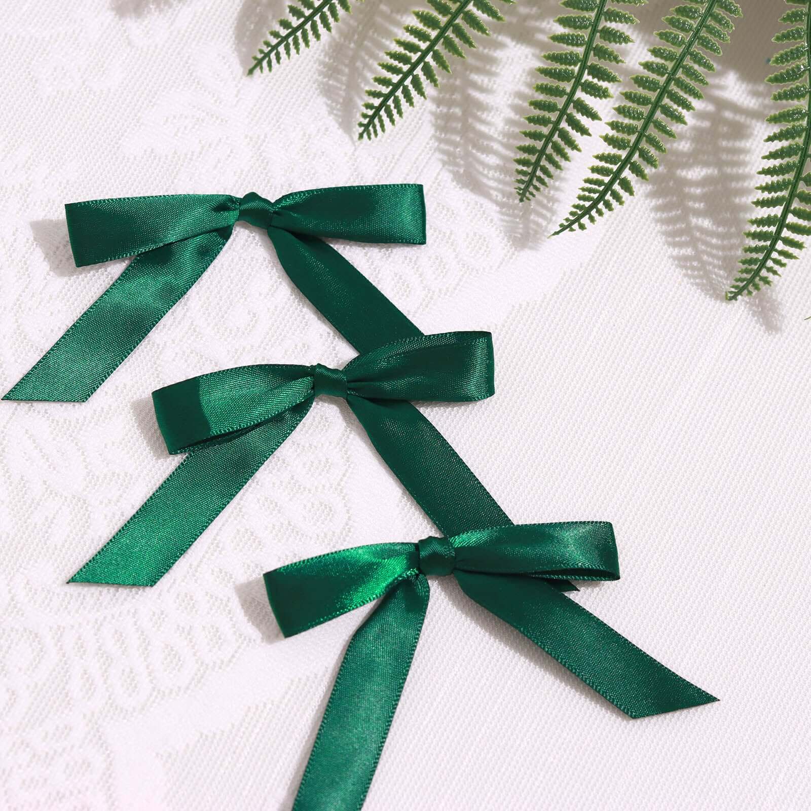 50 Pcs 3 Satin Ribbon Bows With Twist Ties, Gift Basket Party Favor Bags Decor - Hunter Emerald Green Classic Style