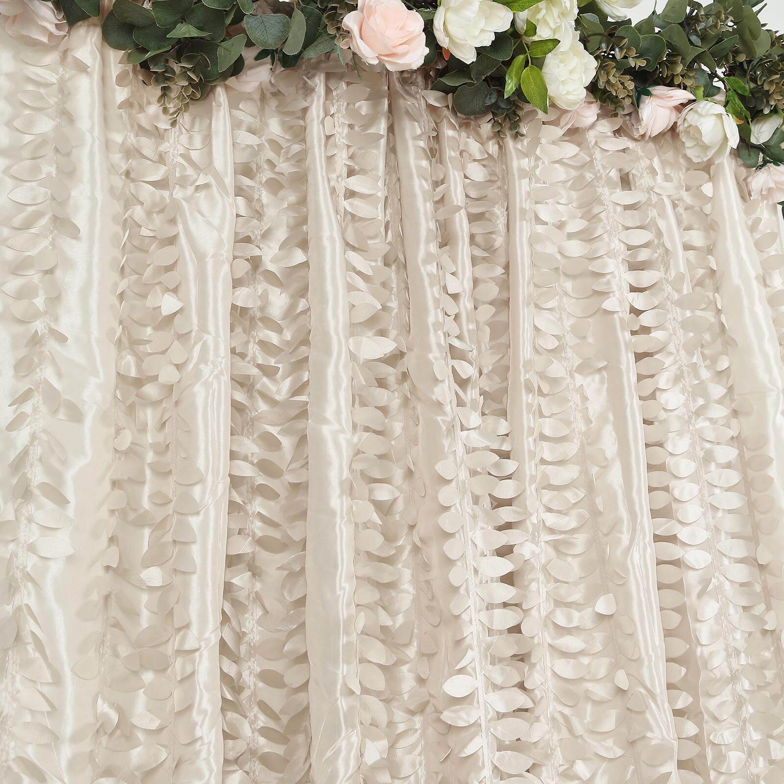 8ftx8ft Beige 3D Leaf Petal Taffeta Event Curtain Drapes, Backdrop Event Panel With Rod Pocket