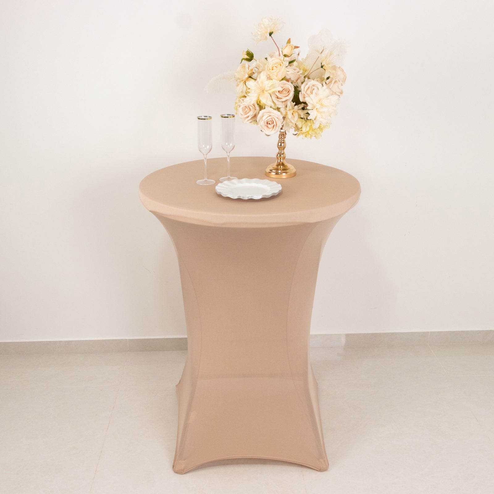 Spandex 24-32 Round Cocktail Table Cover Nude - Easy to Maintain Stretch Fitted Highboy Tablecloth