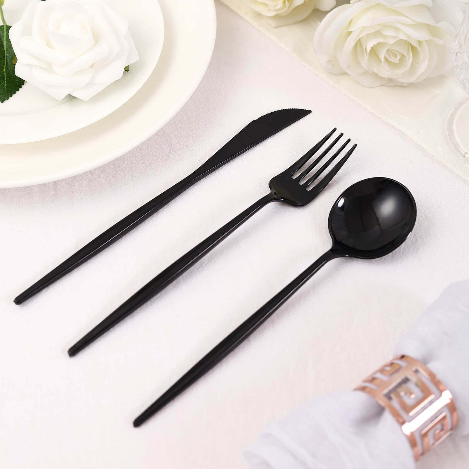 24-Pack Plastic Flatware Set with Sleek Modern Design Black - Premium Disposable Silverware 8