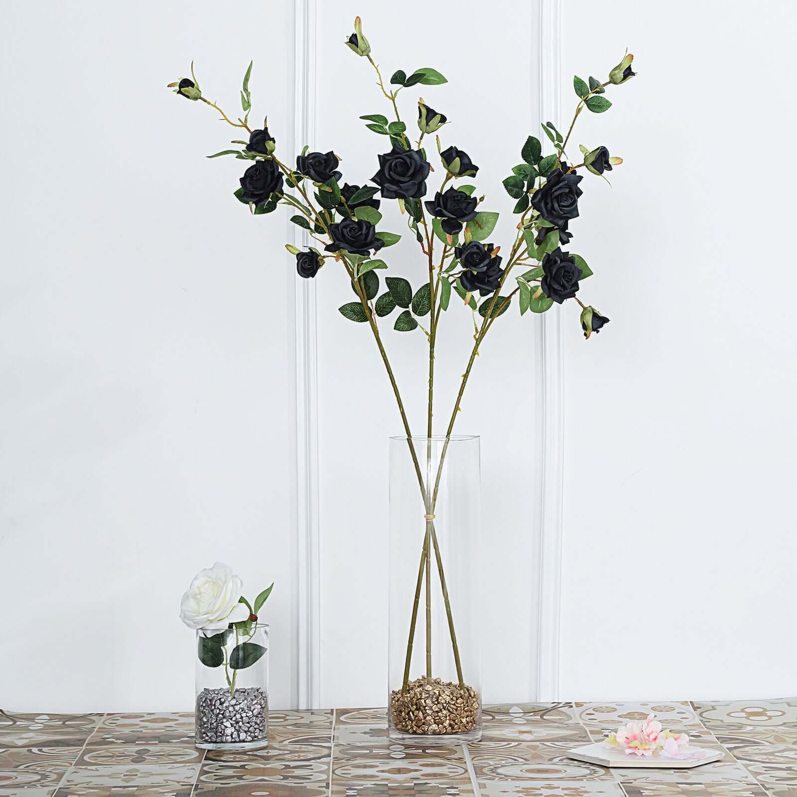 2 Stems 38 Tall Black Artificial Silk Rose Flower Bouquet Bushes