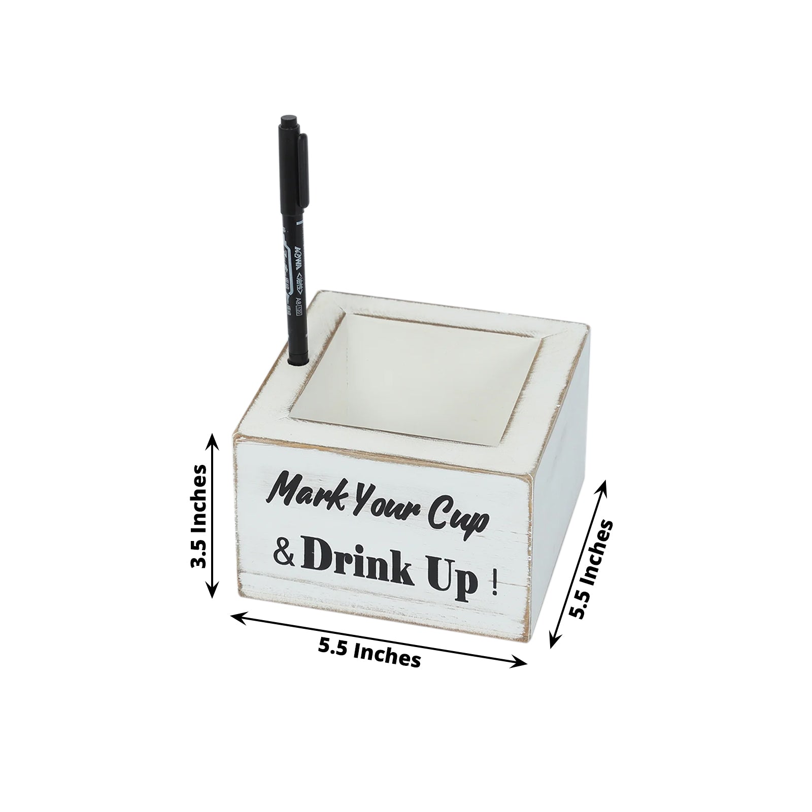 Rustic Wooden Solo Cup Holder Whitewashed with Black Marker - Farmhouse Party Dispenser Box 5.5