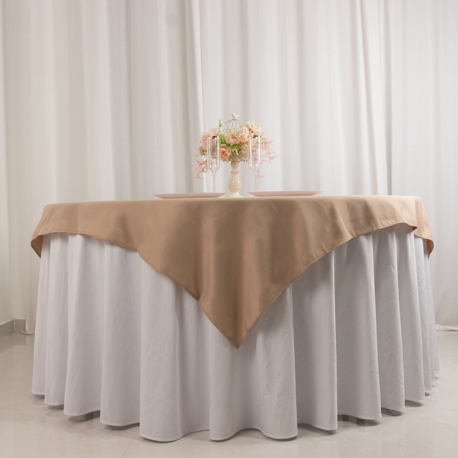 Premium Polyester 54x54 Table Overlay Square Tablecloth Nude - 220GSM Stain and Wrinkle-Resistant Table Topper