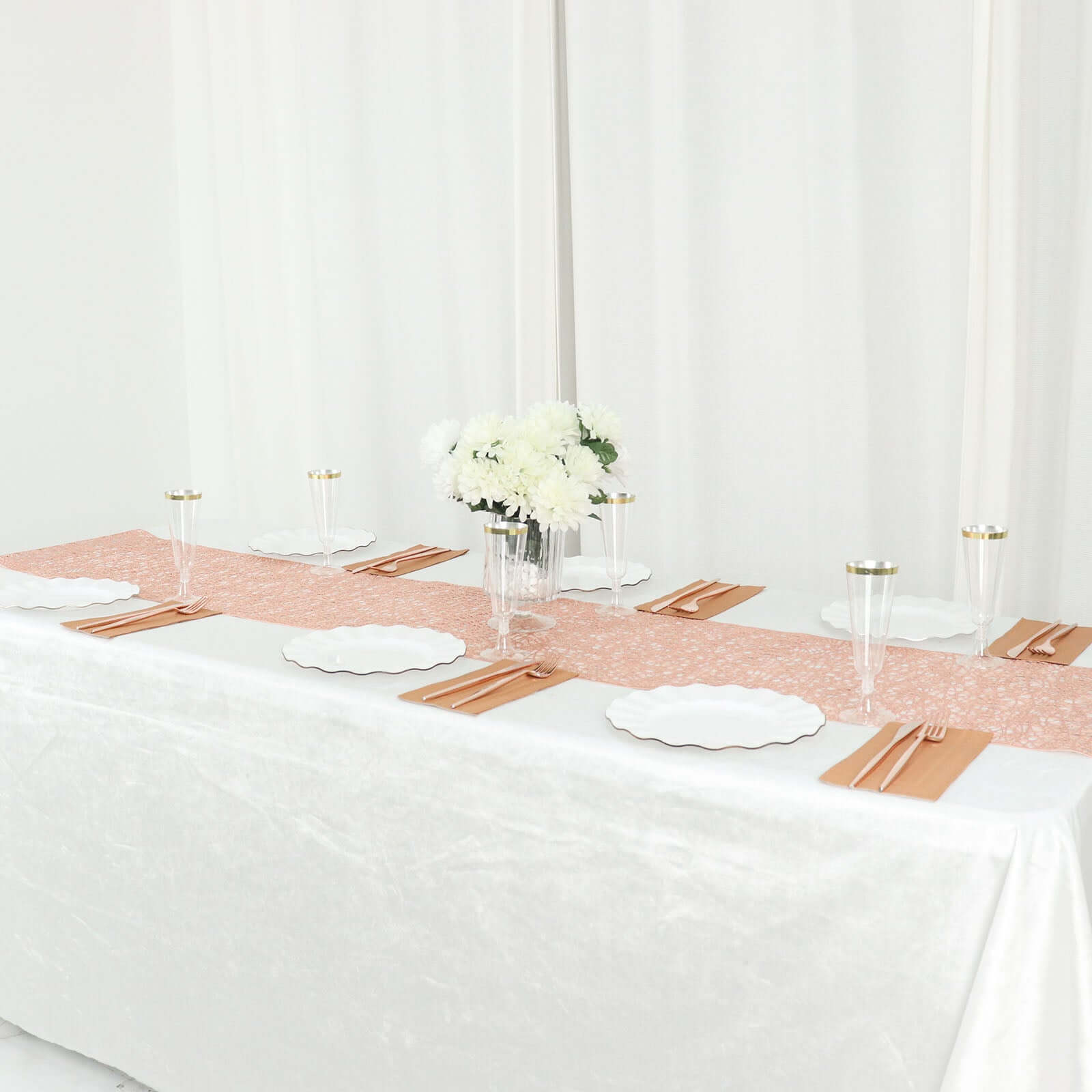 Plastic Woven Vinyl 13x6ft Table Runner Metallic Rose Gold - Non-Slip & Reversible Tabletop Decor