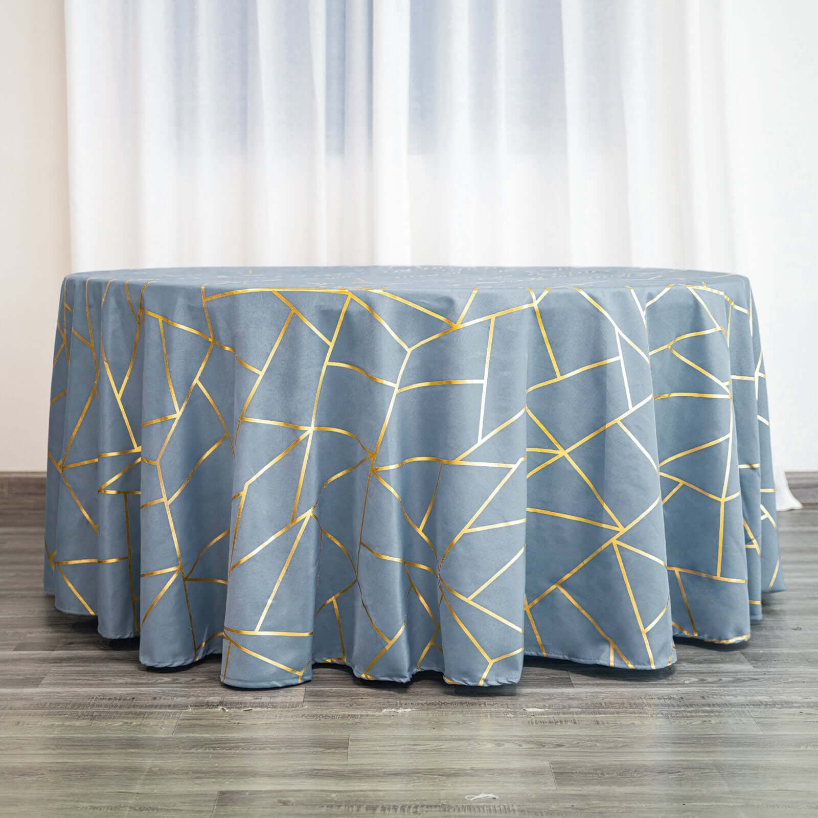Polyester 120 Round Tablecloth Dusty with Gold Foil Geometric Pattern Wrinkle-Resistant Seamless Table Cover