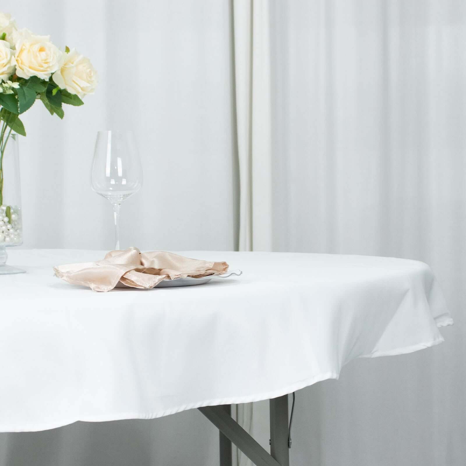 Premium Polyester 70 Round Tablecloth White - Stain and Wrinkle-Resistant 220GSM Table Cover for Weddings & Events