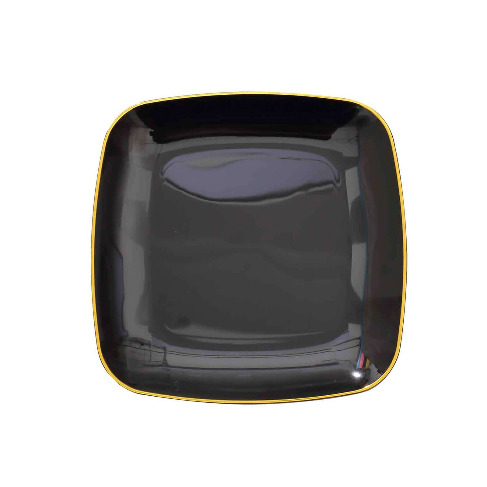 10-Pack Plastic 7 Square Dessert Plates in Black with Gold Rim - Classy Disposable Appetizer Salad Plates