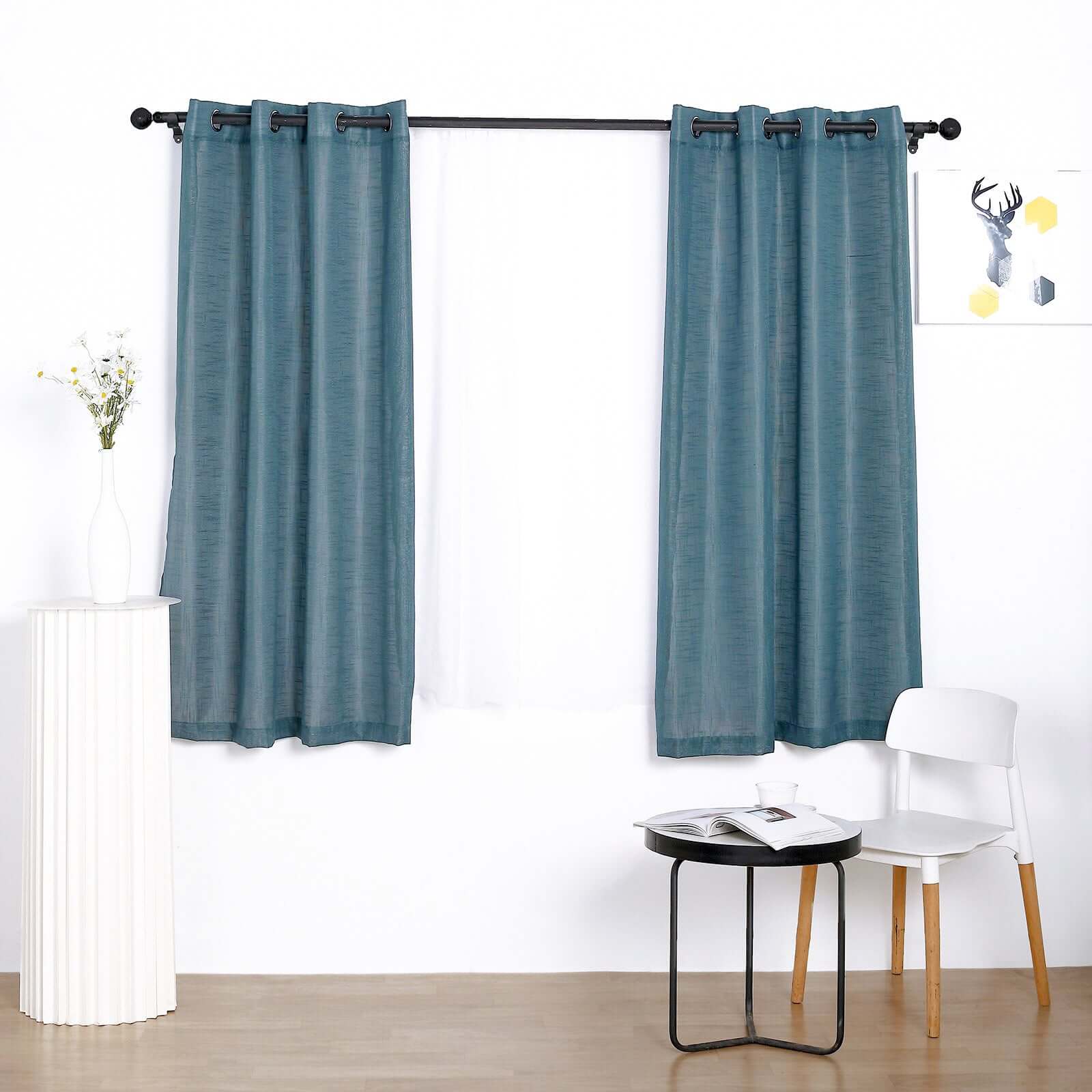 2 Pack Handmade Light Blue Faux Linen Curtains 52x64, Curtain Panels With Chrome Grommets