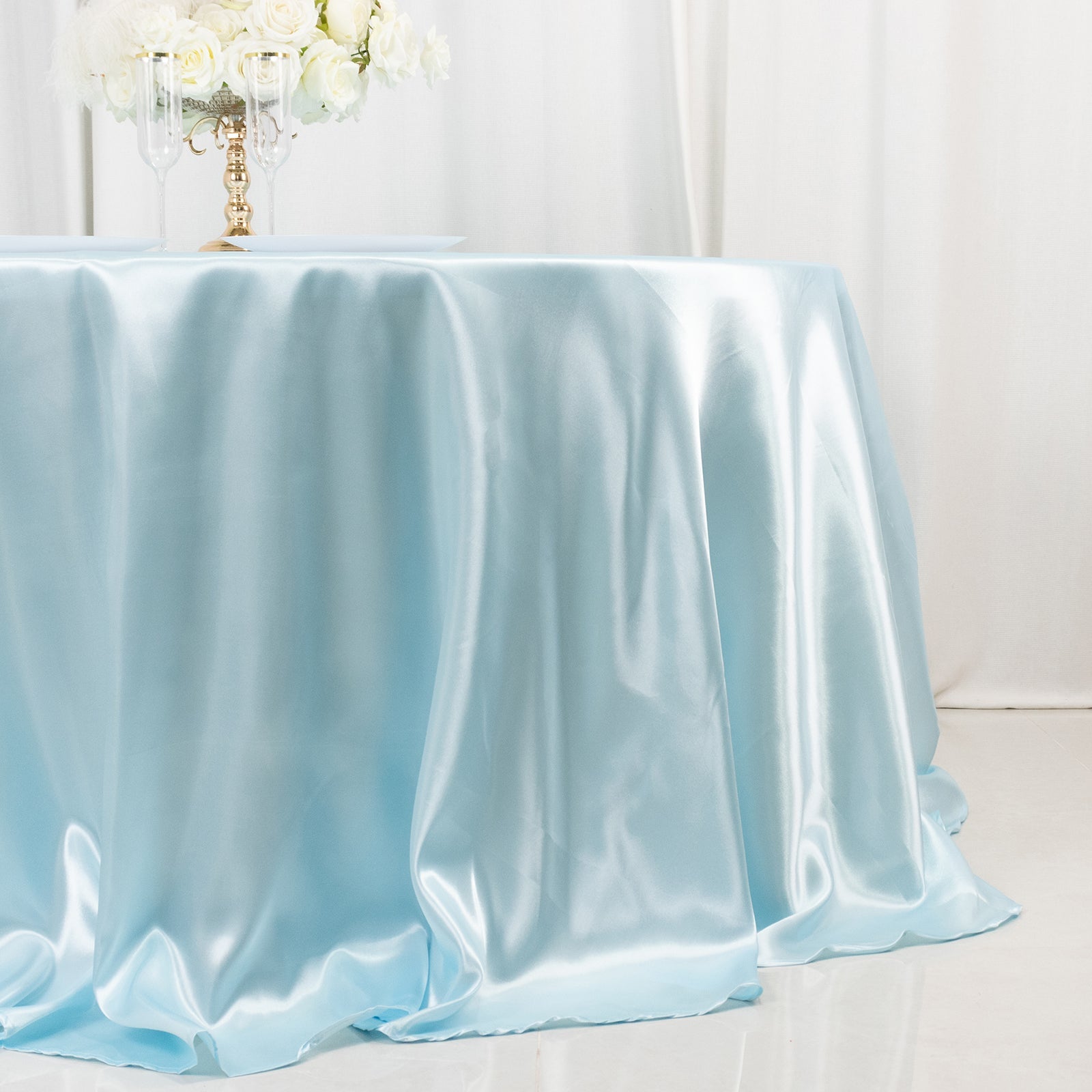 Satin 132 Round Tablecloth Light Blue - Stylish Seamless Table Cover