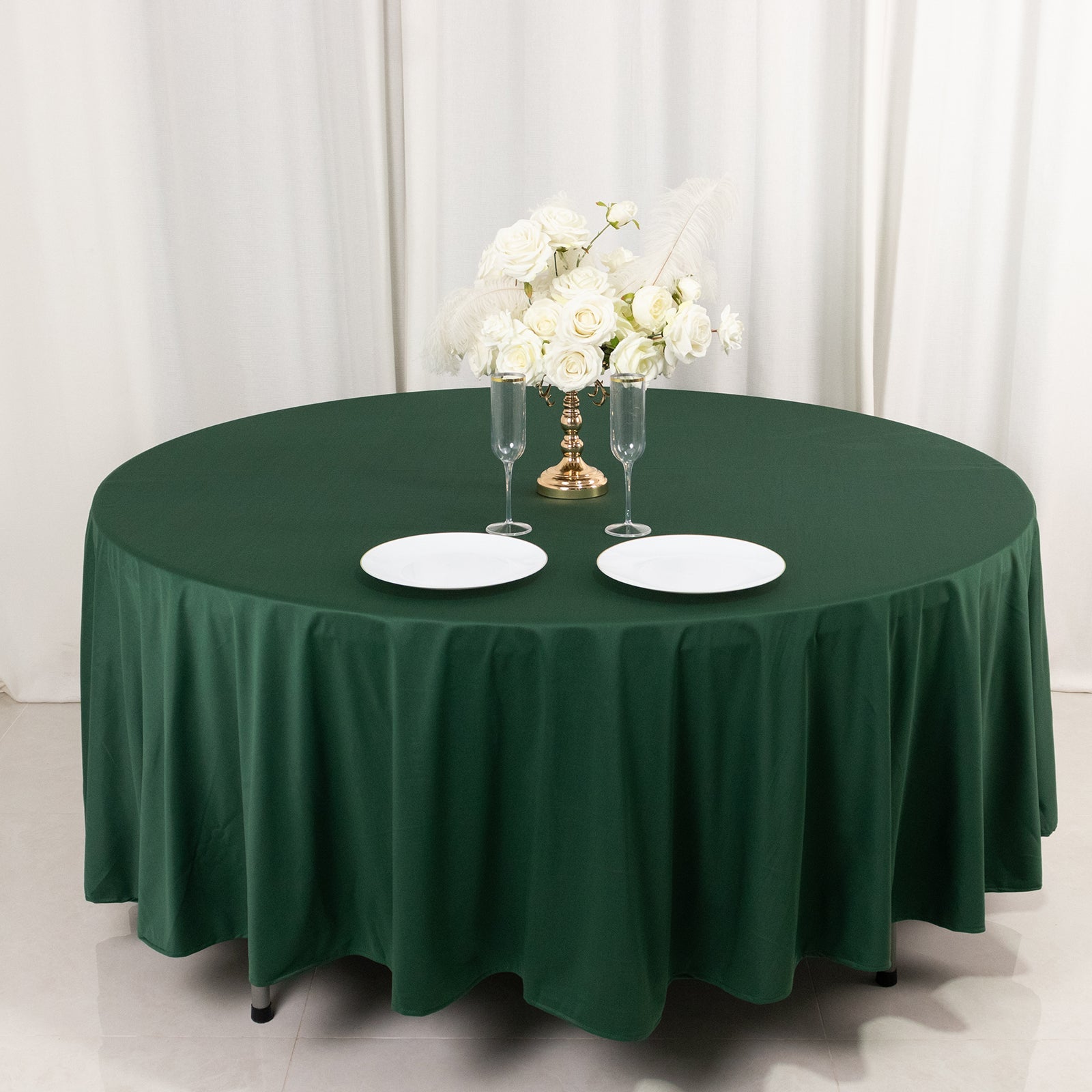 Premium Scuba Round 108 Tablecloth Hunter Emerald Green - Wrinkle Free & Stain Resistant Table Cover