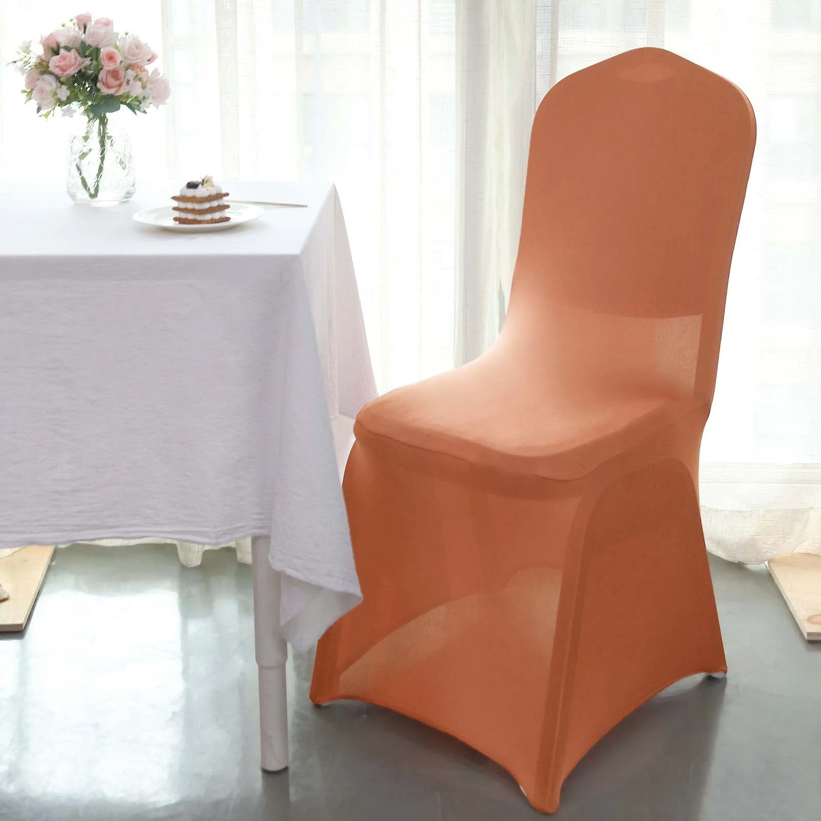 10 Pack Spandex Chair Covers for Banquet Chairs Terracotta (Rust) - Durable Reusable Stretch Slip-On Covers