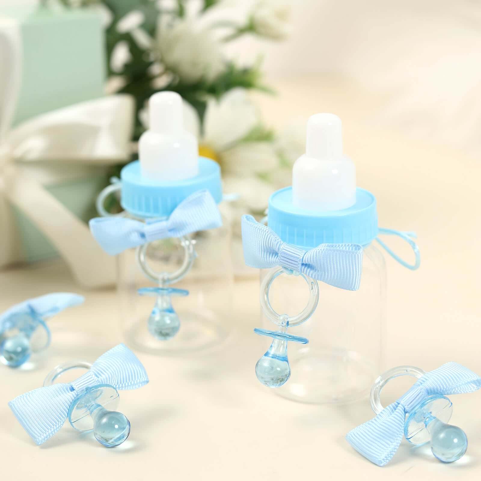 12 Pack Small Blue Decorative Baby Pacifiers, Baby Shower Favors