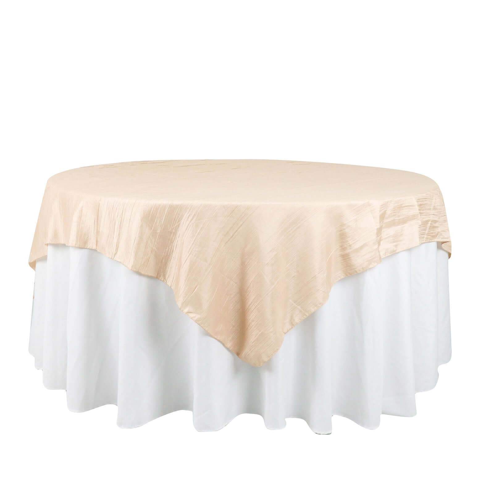 Taffeta 72x72 Table Overlay Square Tablecloth Beige - Accordion Crinkle Table Cover