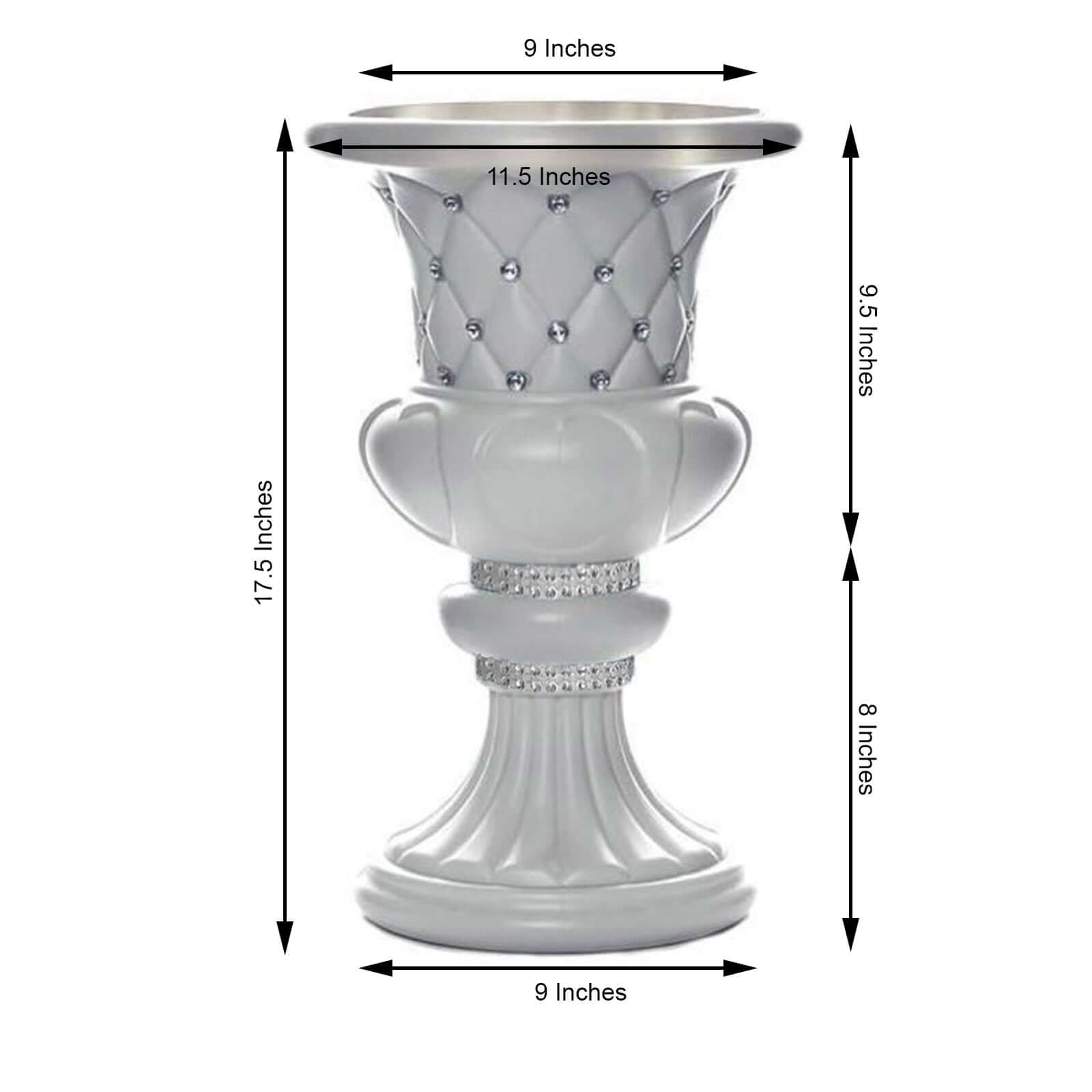 2 Pack White Crystal Beaded Italian Inspired Pedestal Stand Flower Plant Pillar With 10mm Crystal Studs - 18 Tall PVC