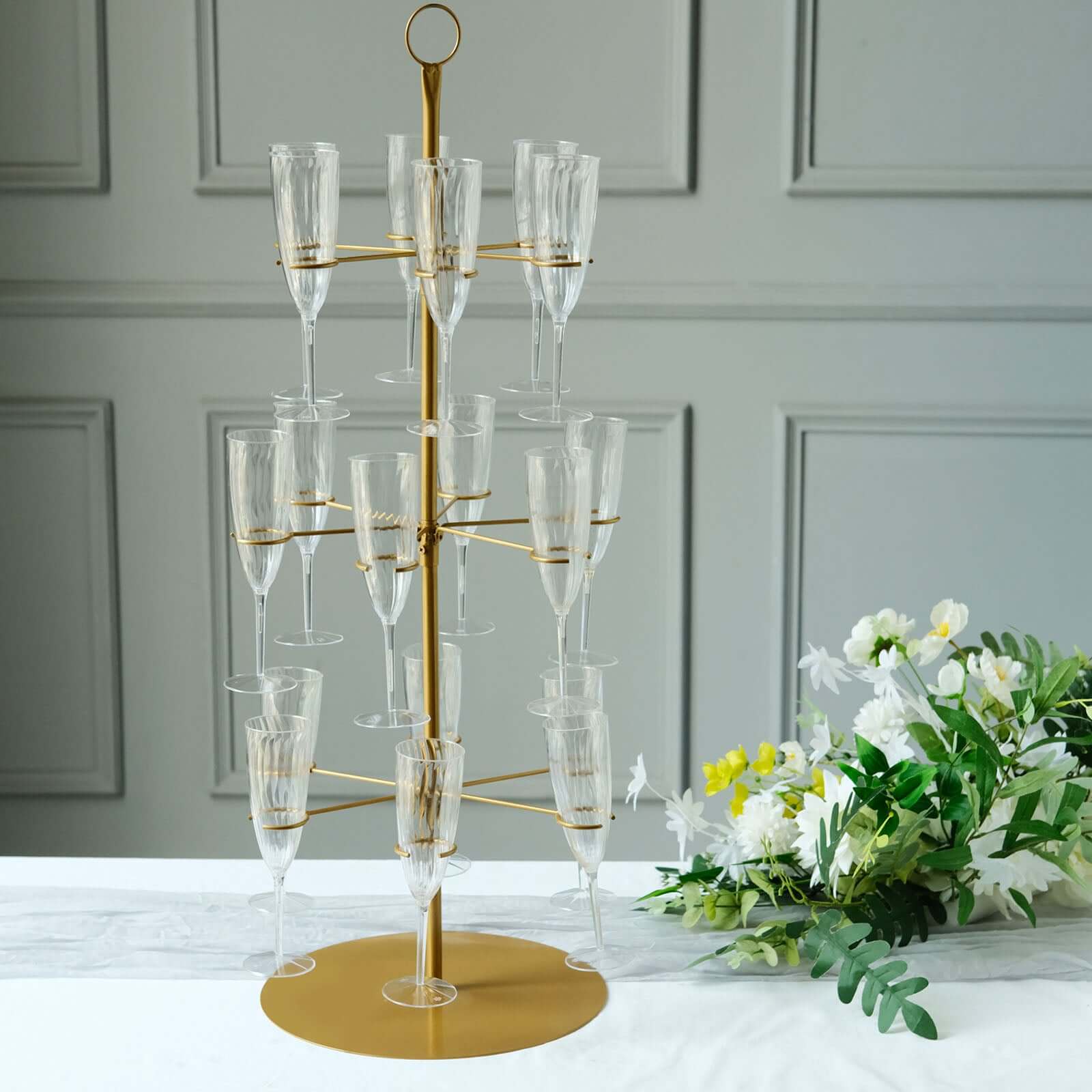 3-Tier Champagne Glass Holder Tower Gold - Modern Metal Flute Display Rack Cocktail Tree Stand for Professional & Home Use 33