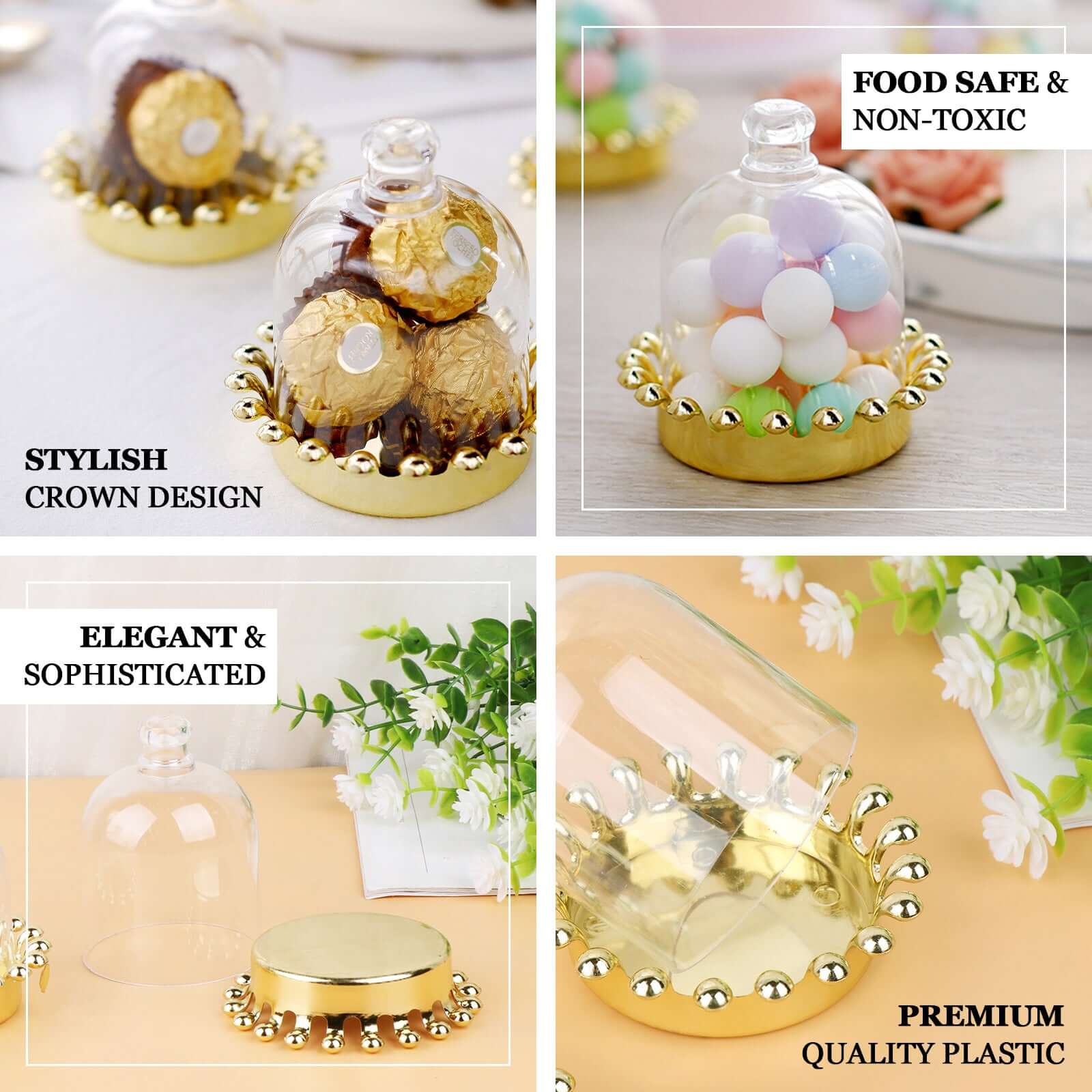 12 Pack 4 Clear Gold Mini Crown Treats Party Favor Boxes, Small Treats Jar Party Favor Boxes With Dome Lid