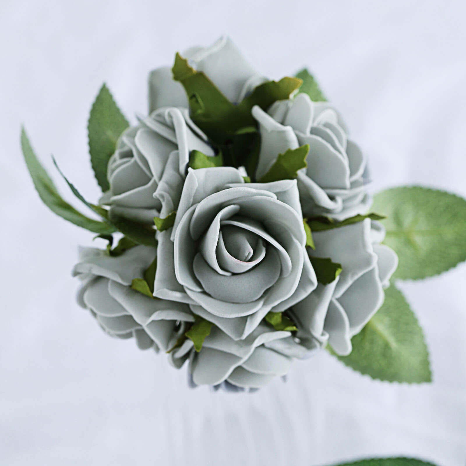 24 Roses 2 Silver Artificial Foam Flowers With Stem Wire and Leaves