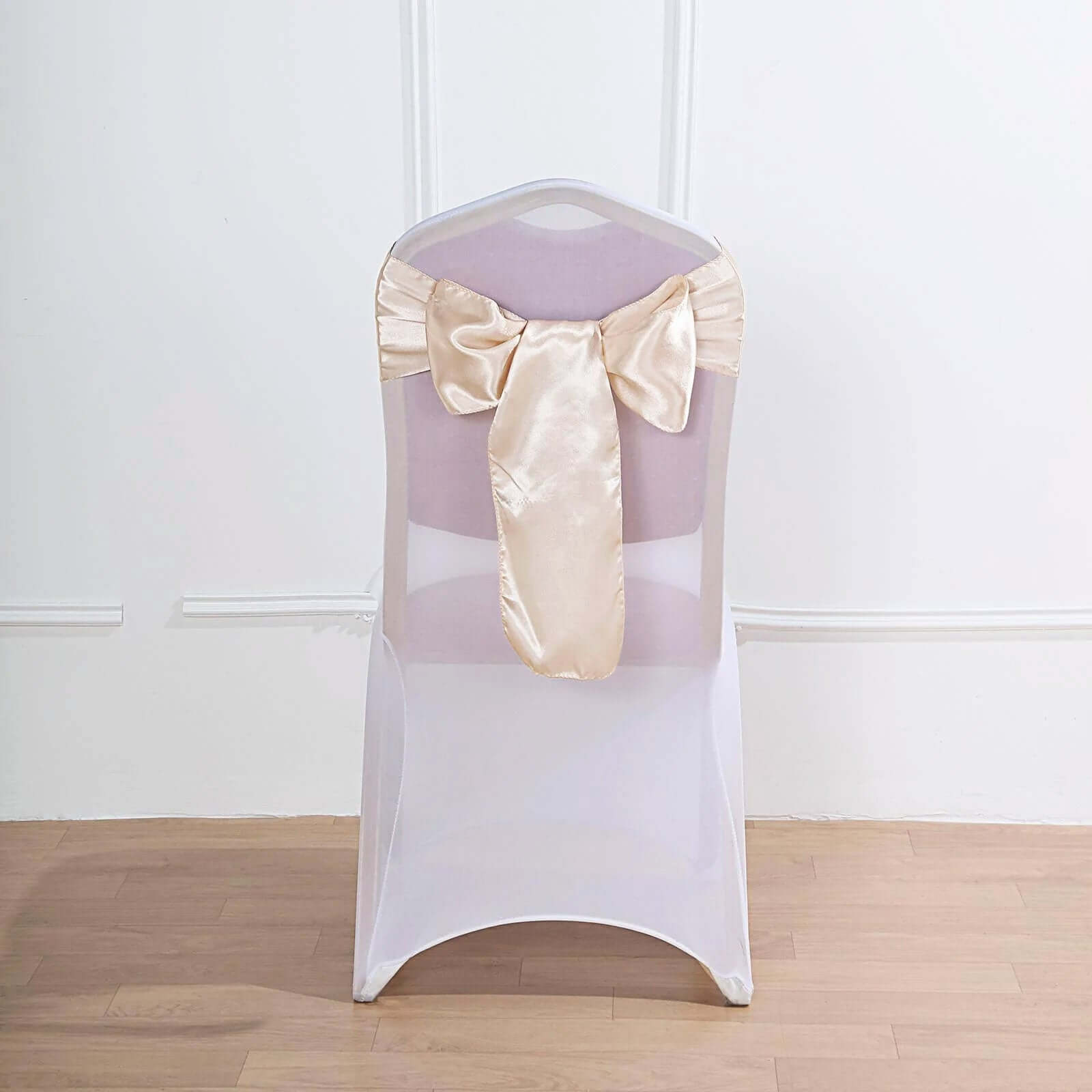 5 Pack Satin Chair Sashes Beige - Durable Chair Bows with Shiny Finish 6x106