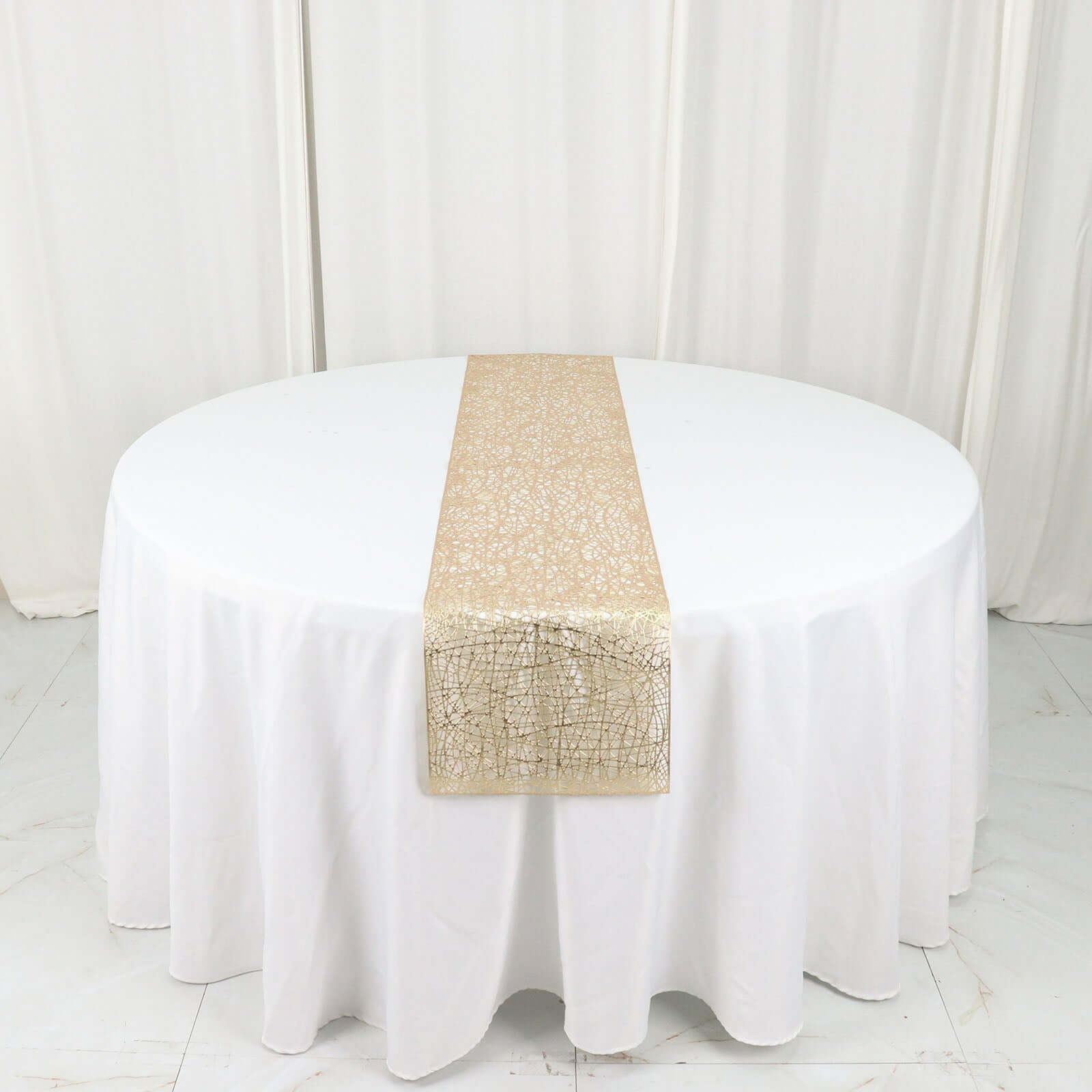 Plastic Woven Vinyl 13x6ft Table Runner Metallic Gold - Non-Slip & Reversible Tabletop Decor