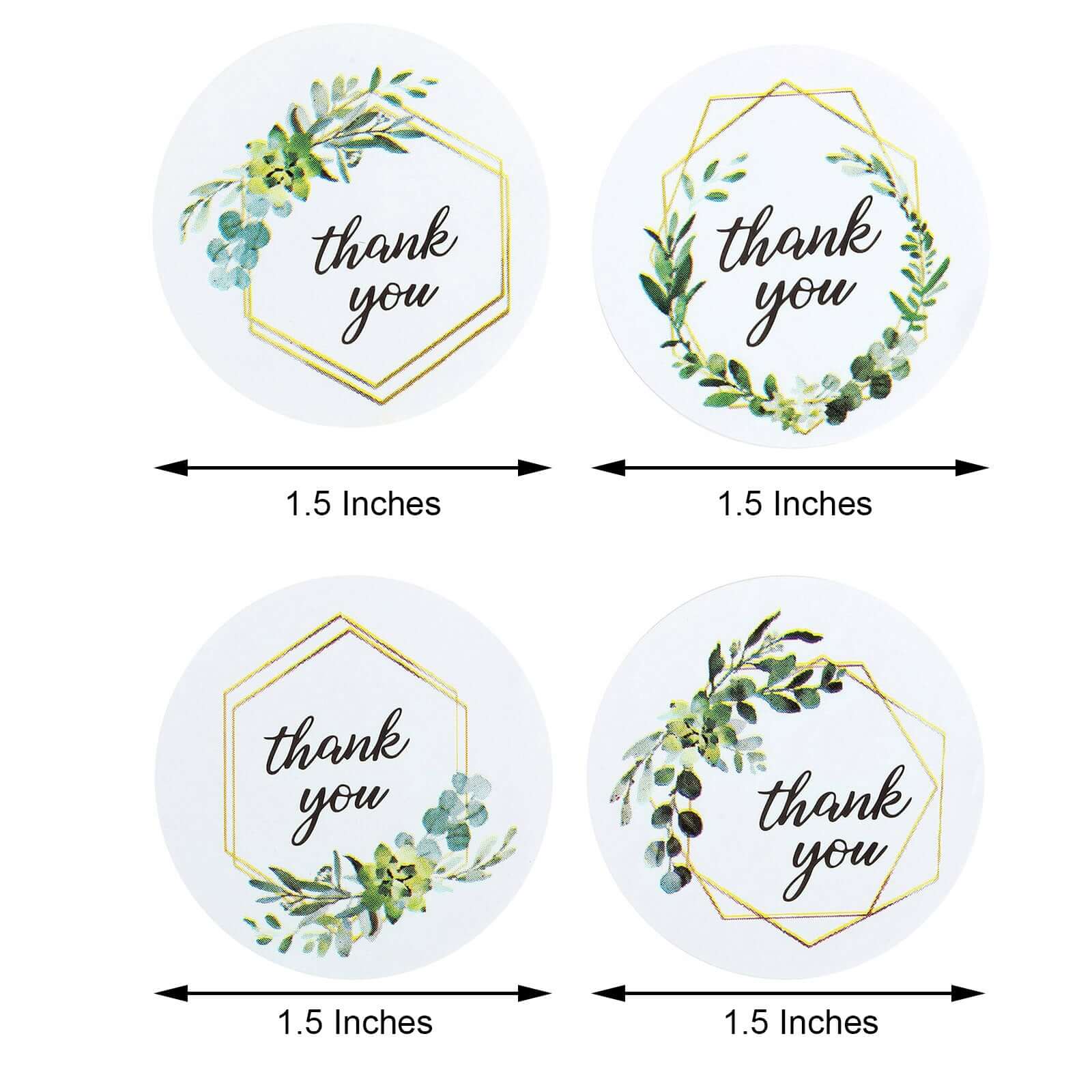 500Pcs 1.5 Thank You Gold and Green Leaf Frame Stickers Roll Décor, Labels and Seals For DIY Envelope - Round