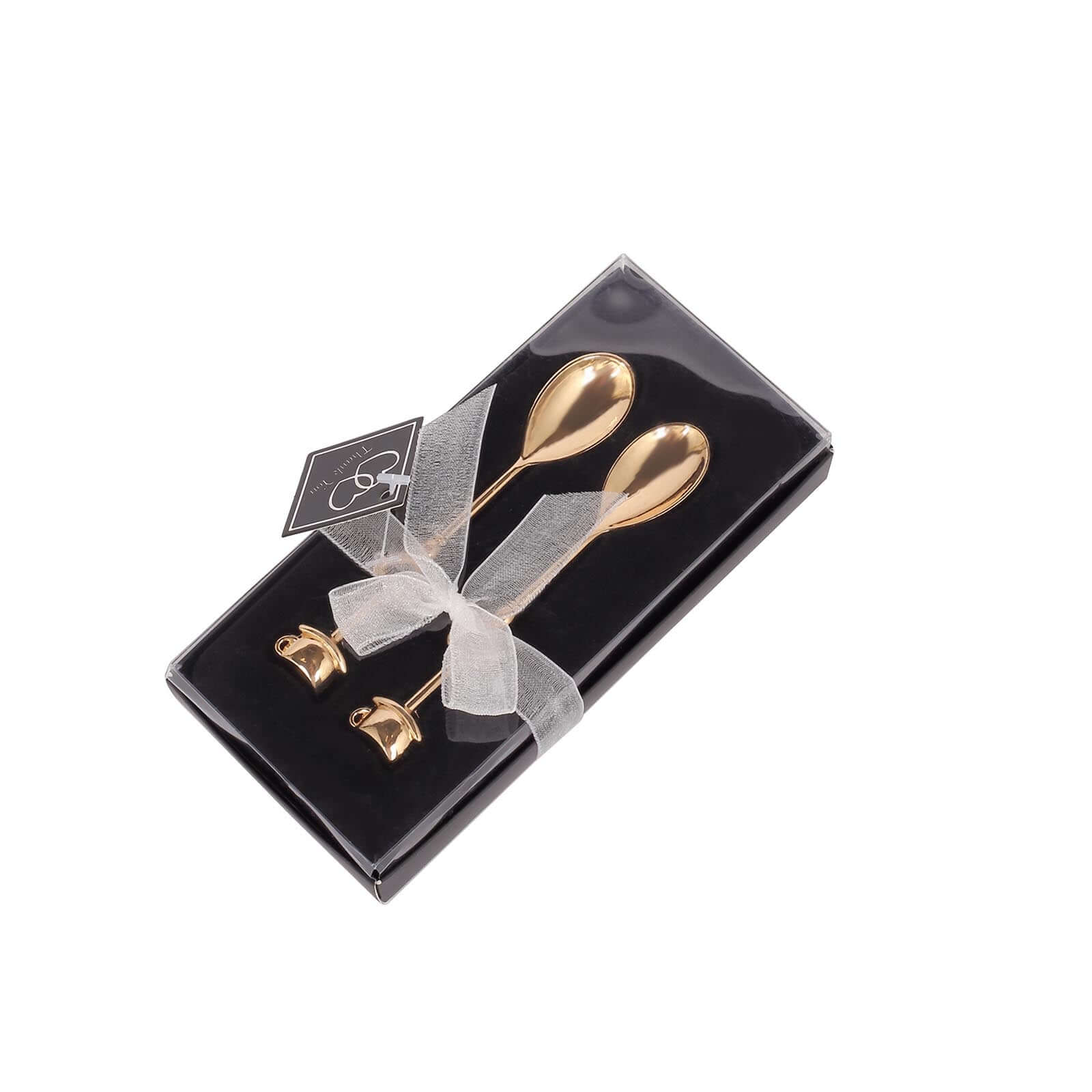 2 Pack 4 Gold Metal Couple Coffee Spoon Set Party Favors, Pre-Packed Wedding Souvenir Gift