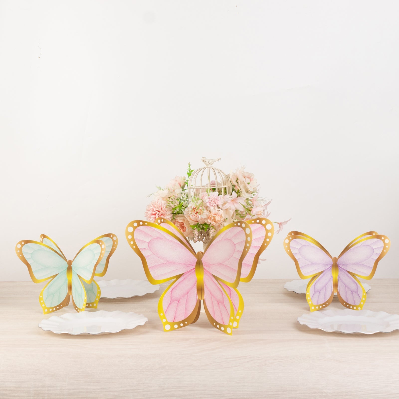 12 Pcs Cardstock Paper 3D Butterfly Table Centerpieces, Metallic Gold Foil Accents Pastel Color Party Decorations 10, 12