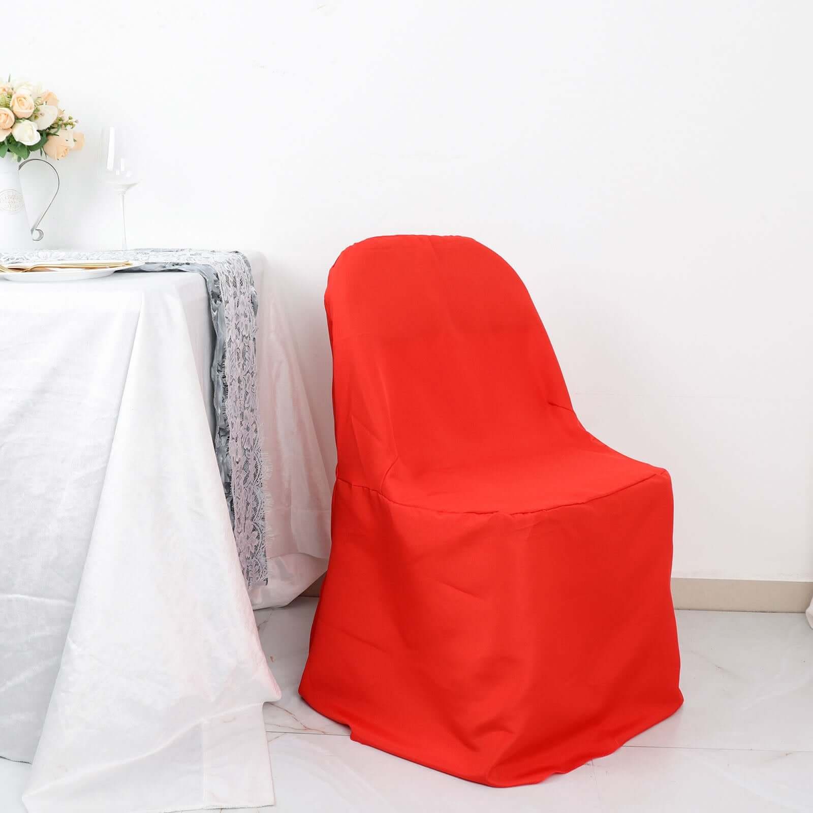 10 Pack Polyester Chair Covers for Folding Chairs Red - Wrinkle-Free Stain-Resistant Slip-On Slipcovers