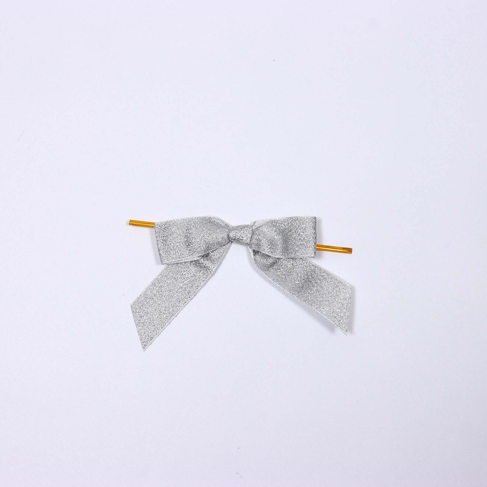 50 Pcs 4 Nylon Ribbon Bows With Twist Ties, Gift Basket Party Favor Bags Decor - Silver Glitter Design