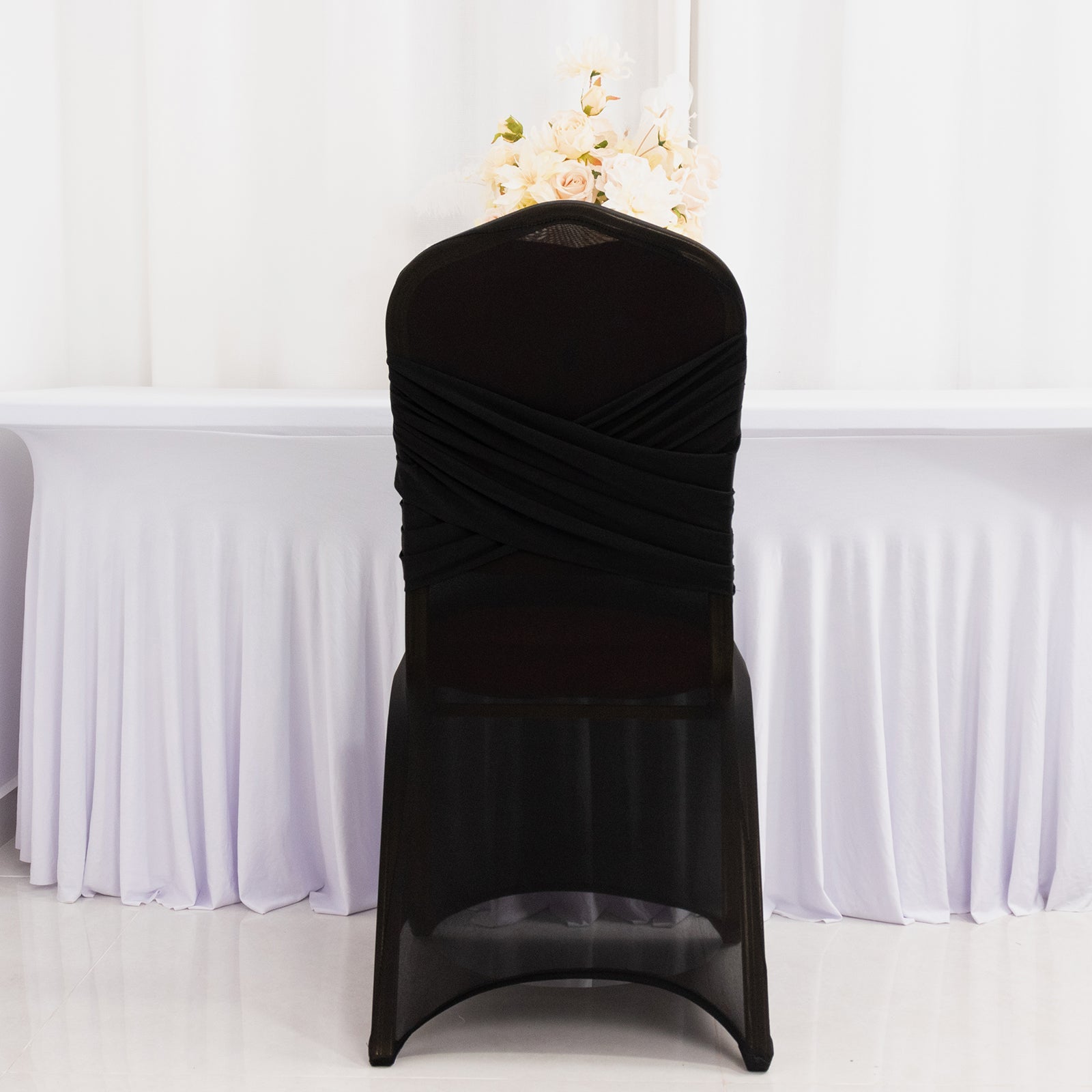 Spandex Chair Cover Madrid Style for Banquet Chairs Black - Stylish Stretch 180GSM Fitted Slipcover