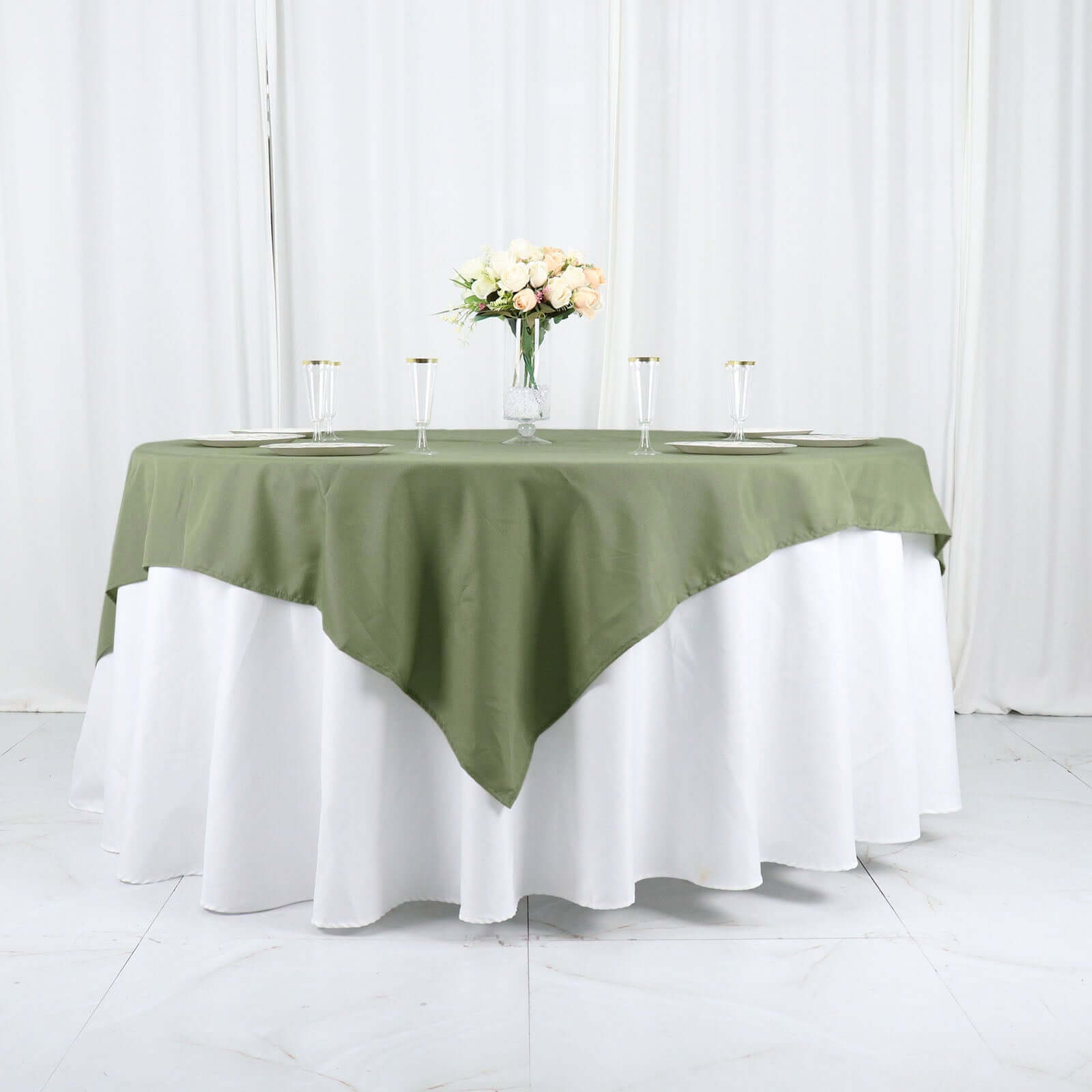 Polyester 70x70 Table Overlay Square Tablecloth Dusty Sage Green - Wrinkle-Resistant & Durable Table Cover