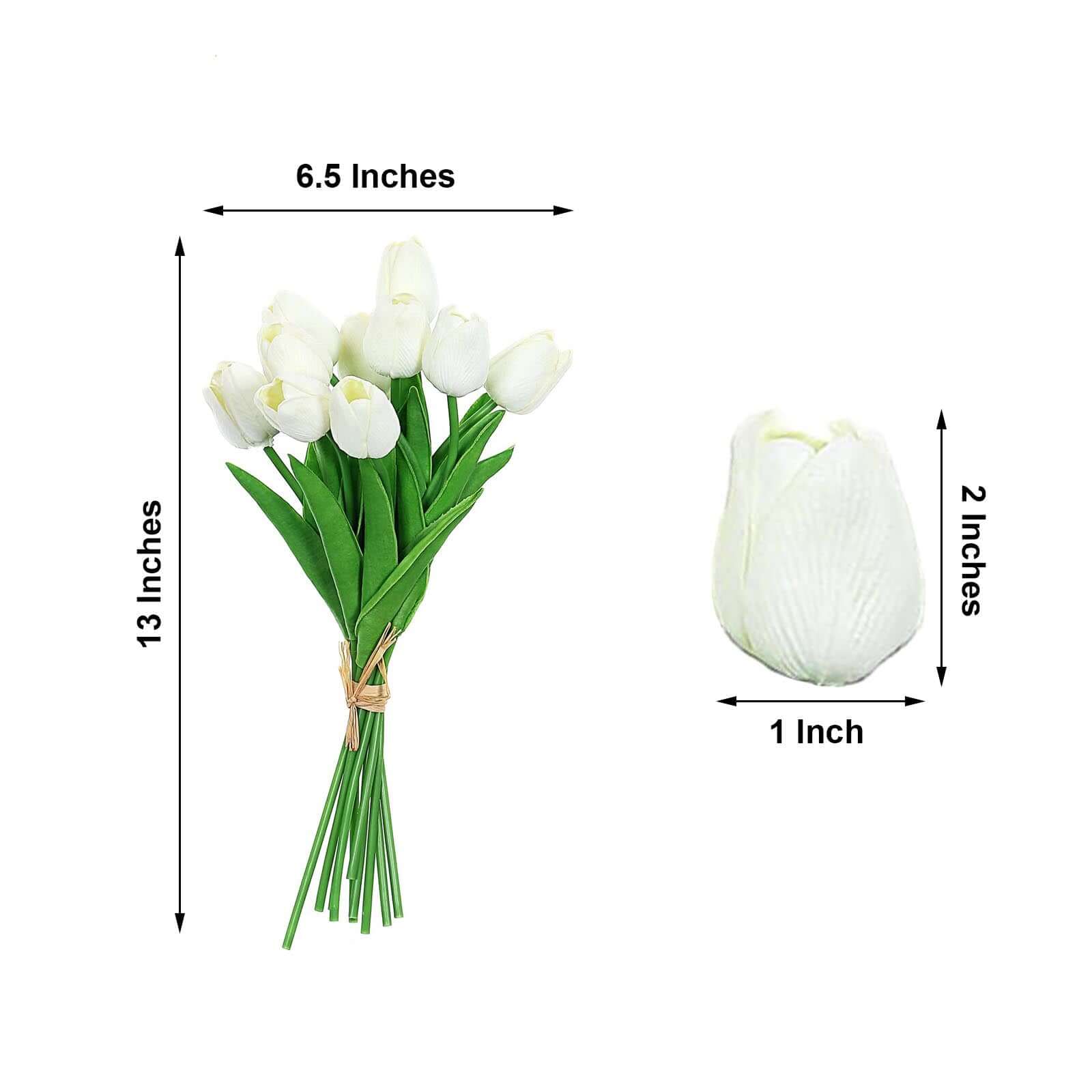 10 Stems 13 White Real Touch Artificial Foam Tulip Flower Bouquets