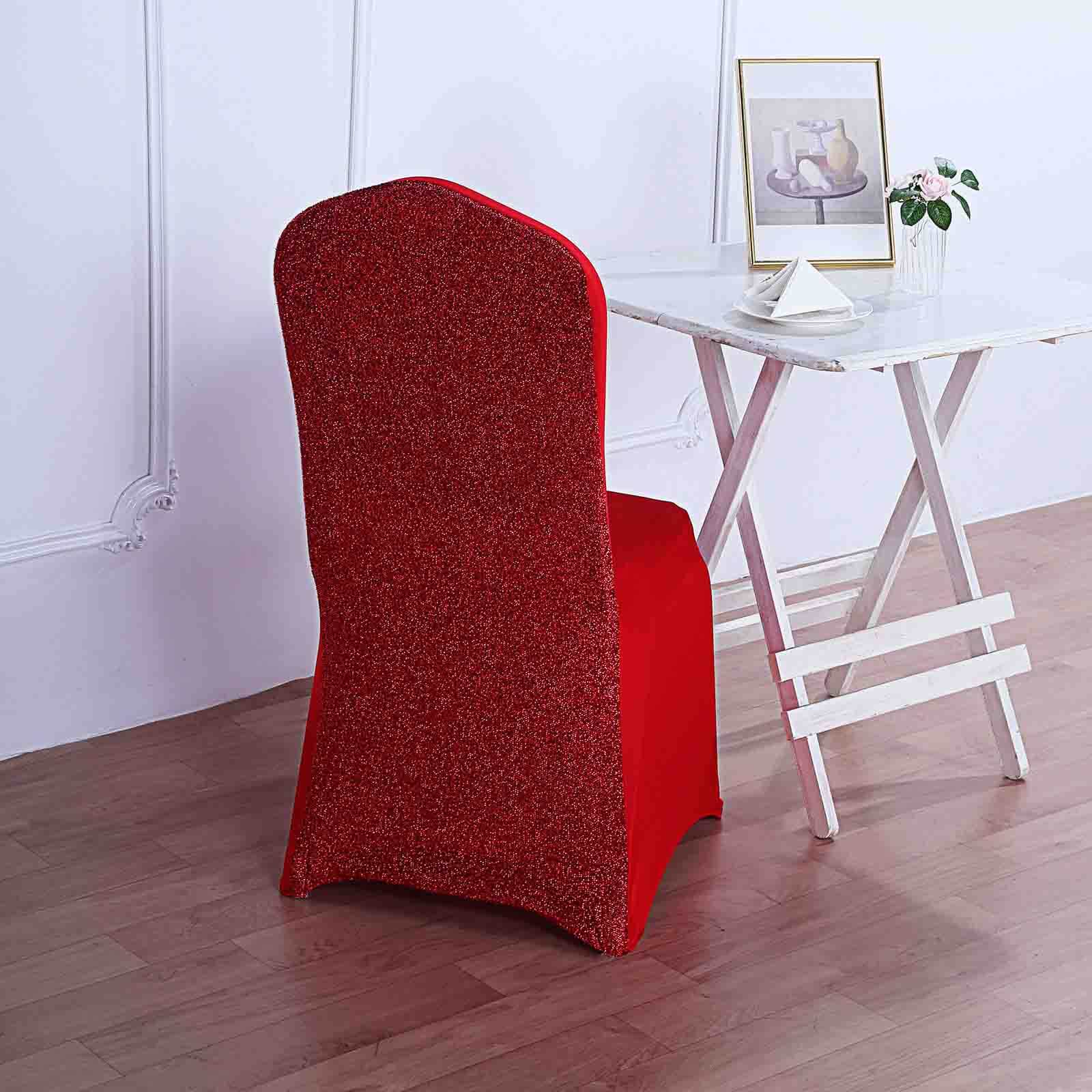 Spandex Chair Cover with Metallic Shimmer Tinsel Back for Banquet Chairs Red - Fitted Slipcover