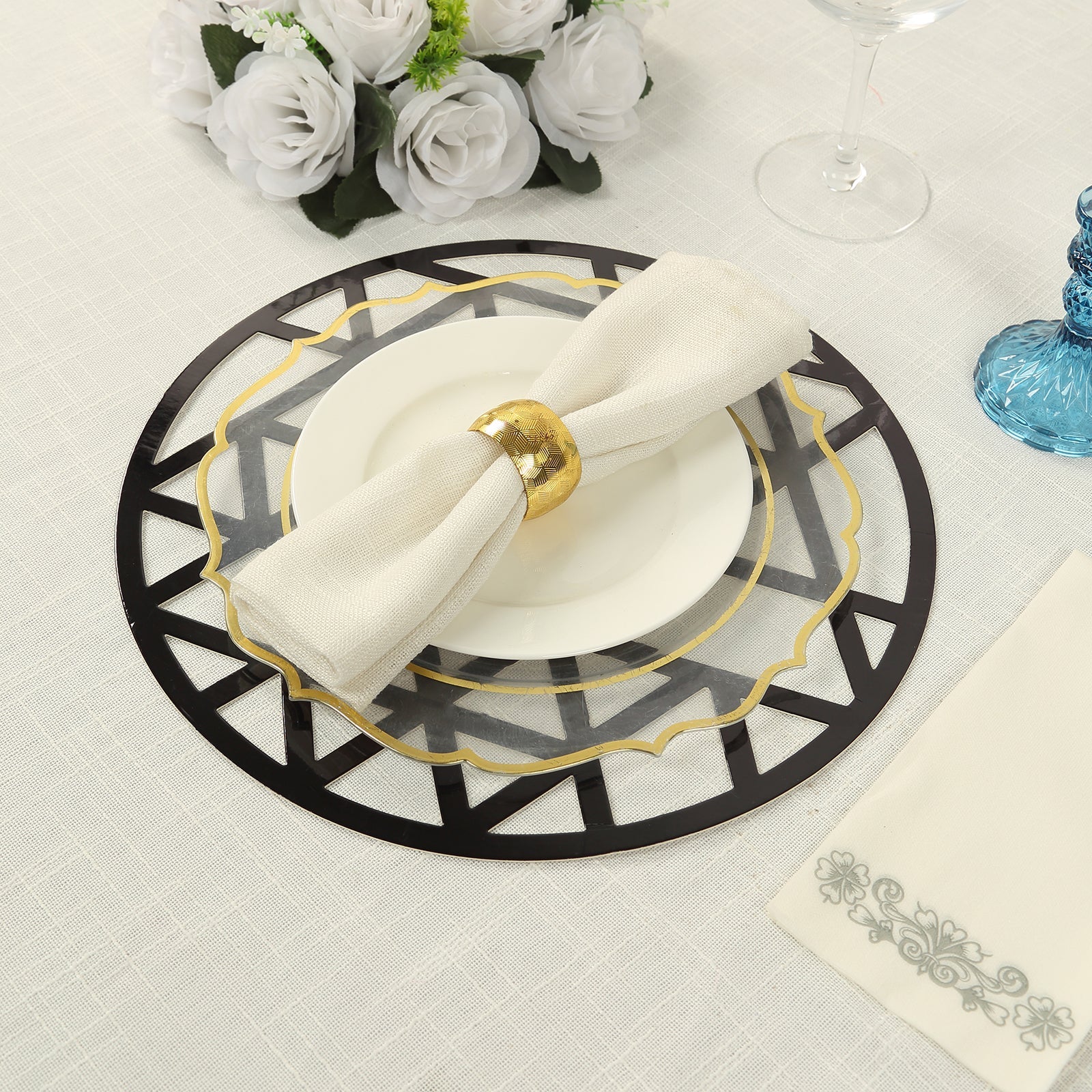 6-Pack Disposable Table Placemats in Black Laser Cut Geometric Triangle Design - 700GSM Cardboard Placemats for Glamorous Table Settings 13